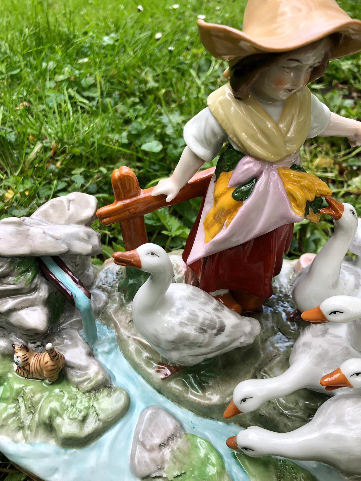 20th Century Saksisch Dresden Porcelain 'The Goose Herder', before 1989 For Sale