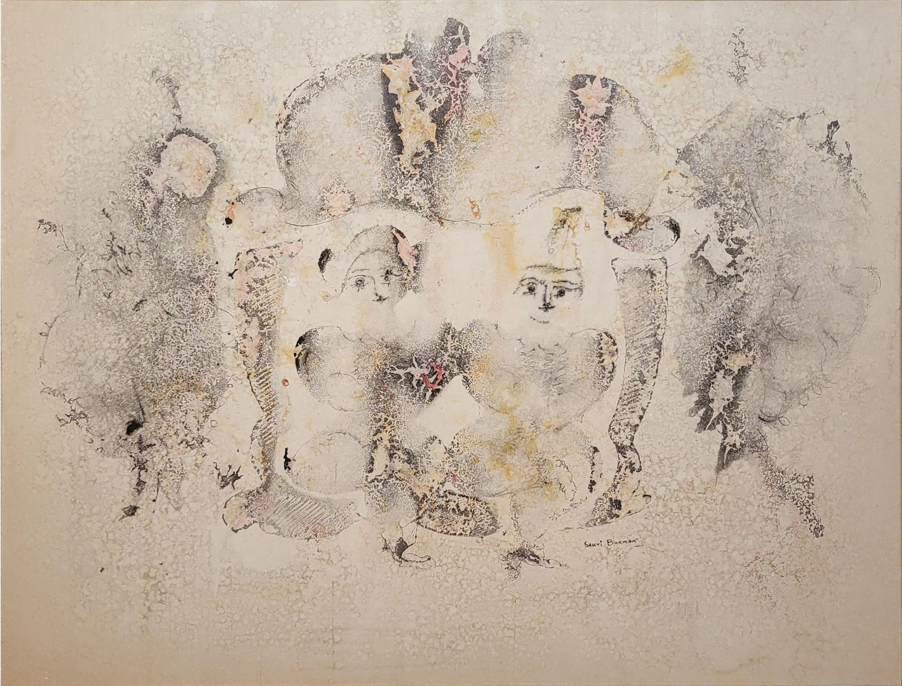 Figurative Painting di Sakti Burman - Due amici, Figurativo, Acquerello su carta di Artista moderno "In magazzino"