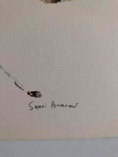 Contemporary Indian Art Master Lithograph in Color Abstract Figures with Cat