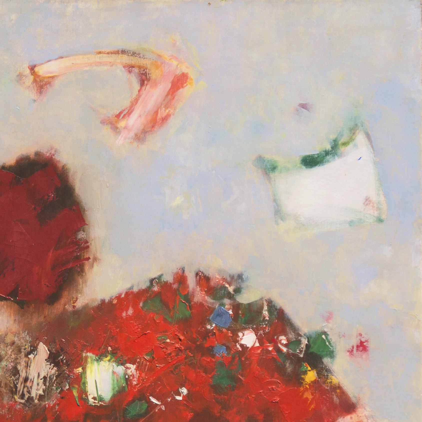 Signed lower left, 'S. Omori', for Sakue Omori (Japanese, 1919-2001) and painted circa 1965; additionally signed in Kanji, verso, with artist's name 大森  朔衛 (Omori Sakue) and titled, 'Mount Fuji'.

A large and exuberant, mid-century oil by this