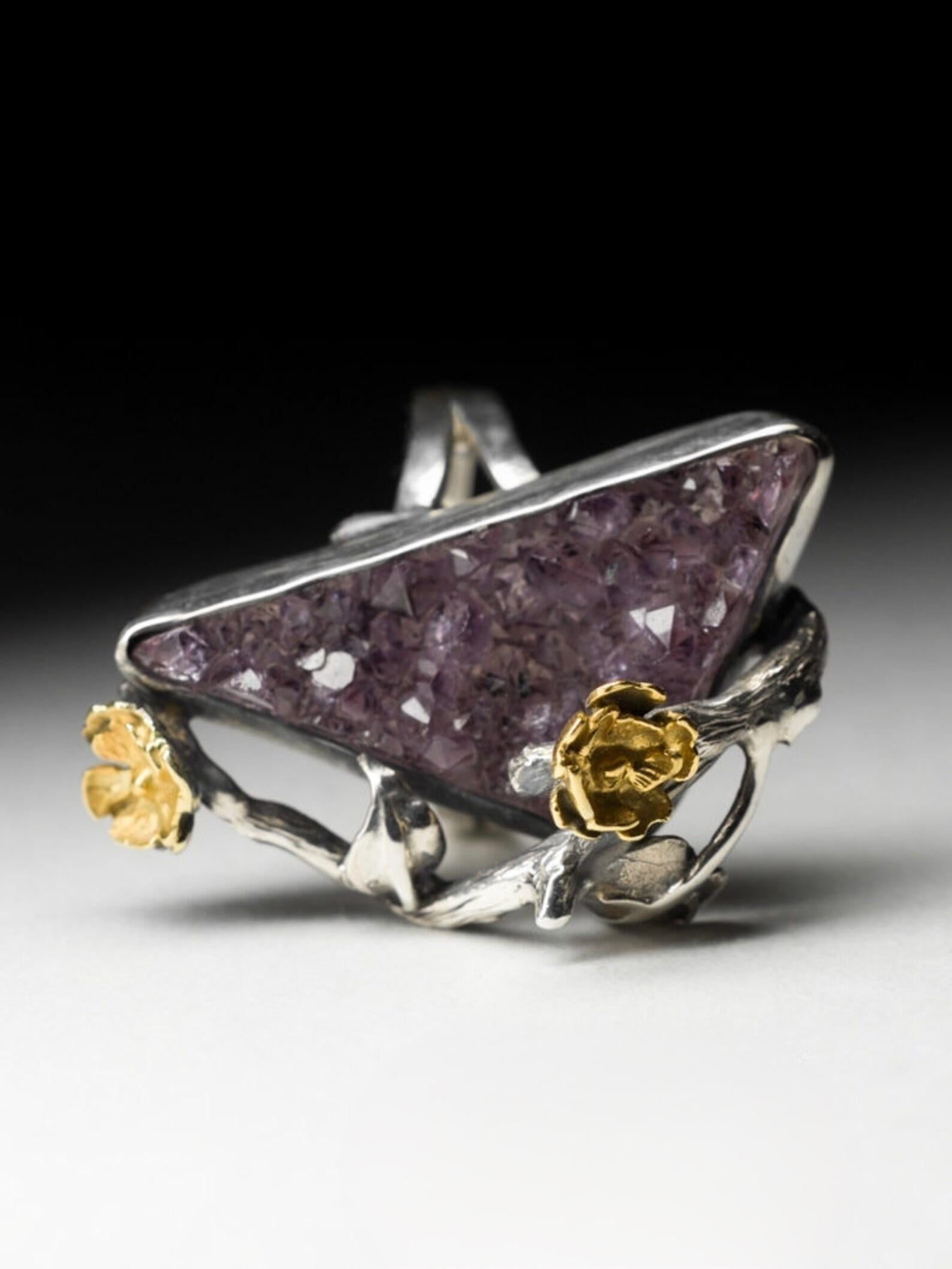 Anello d'argento con cristalli di ametista Sakura, gemma viola naturale ispirata alla Nature In condizioni Nuovo in vendita a Berlin, DE