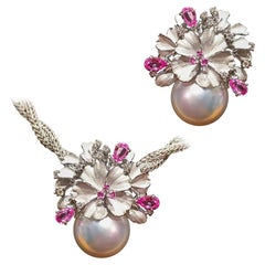 Sakura Bloom Convertible Diamond Dust & Aurora South Sea Pearl Necklace Brooch
