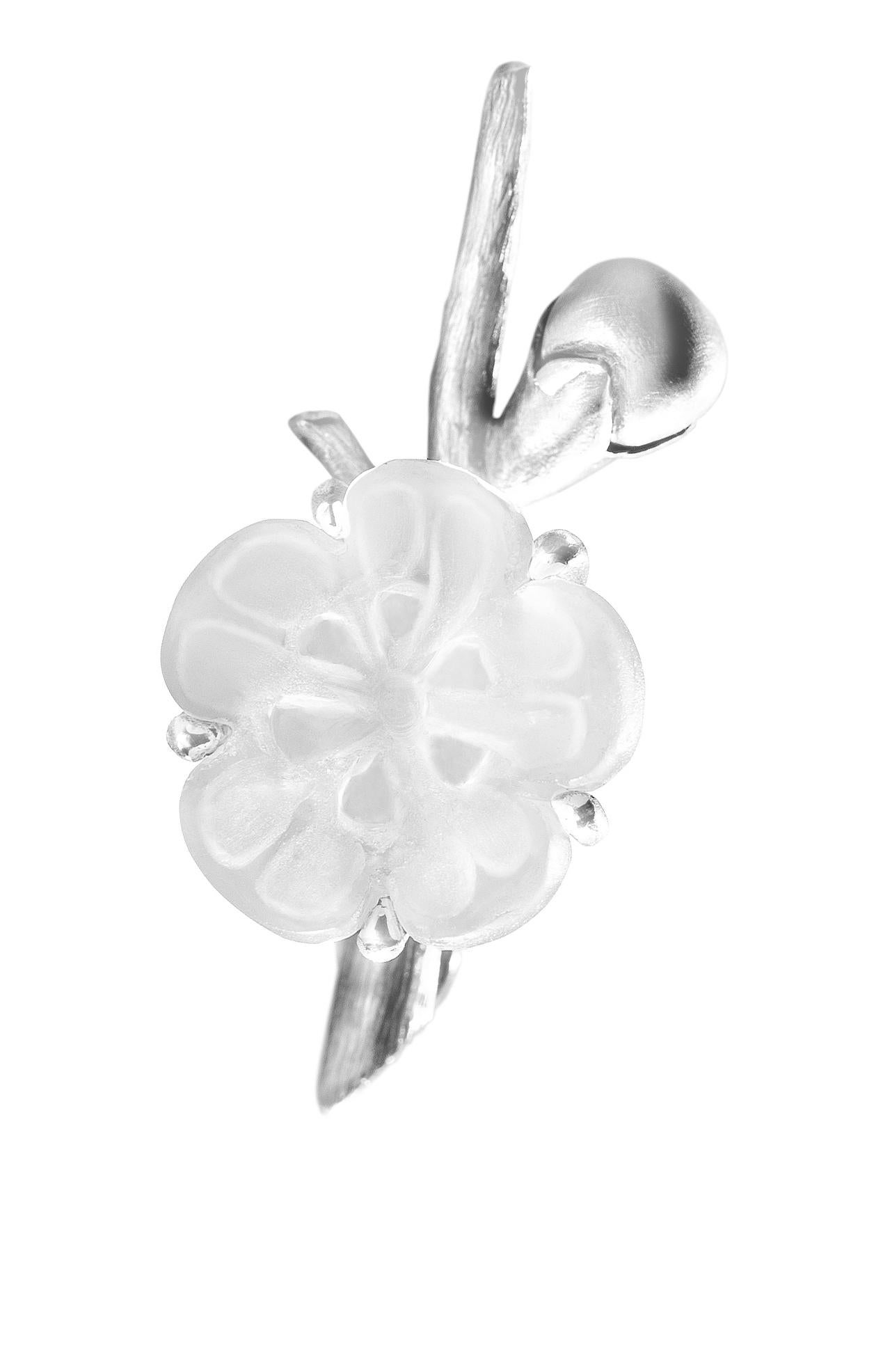 Sakura Contemporary Stud Earrings in Sterling Silver with Rock Crystal Flowers For Sale 3