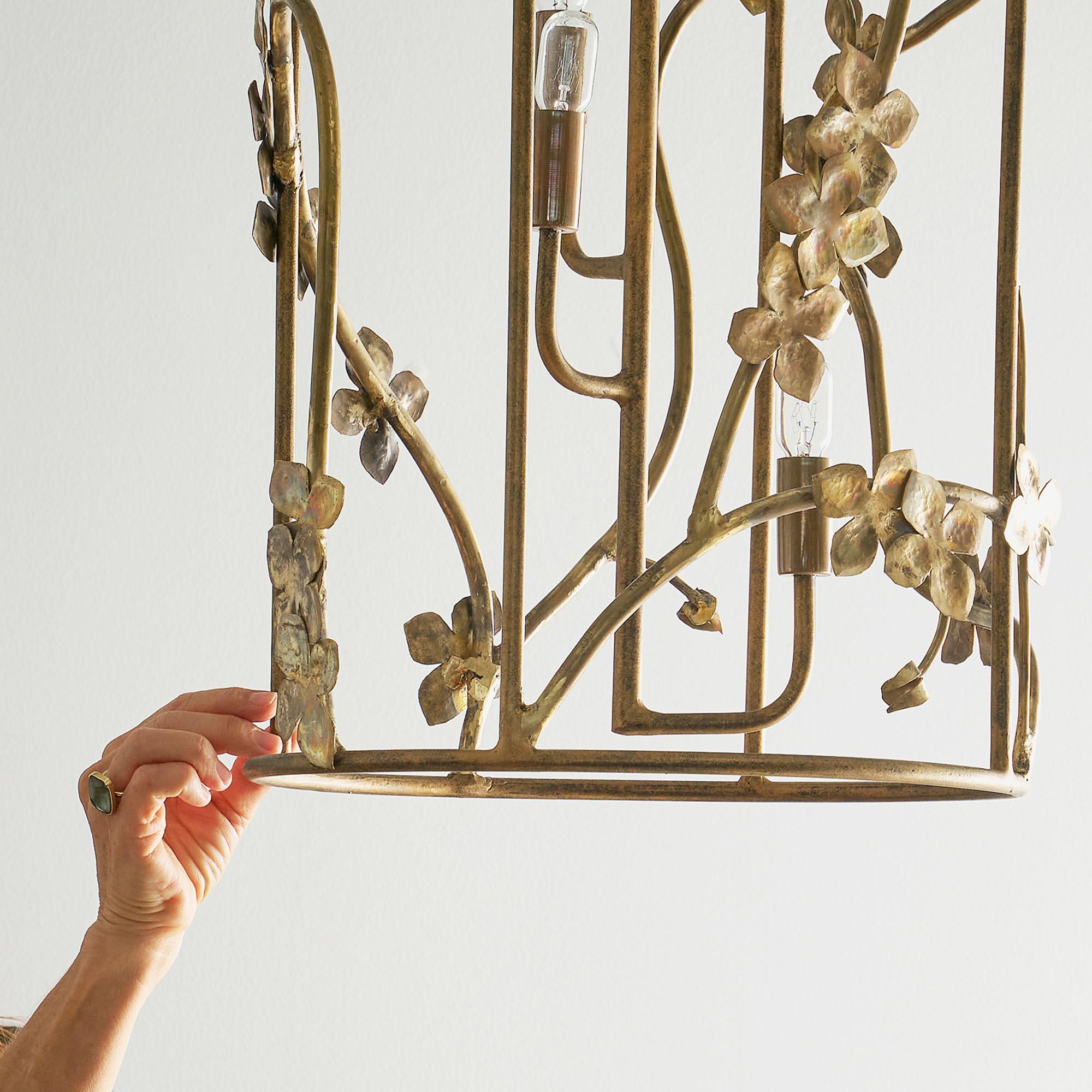 American Sakura Floral Lantern in Aged Gold For Sale