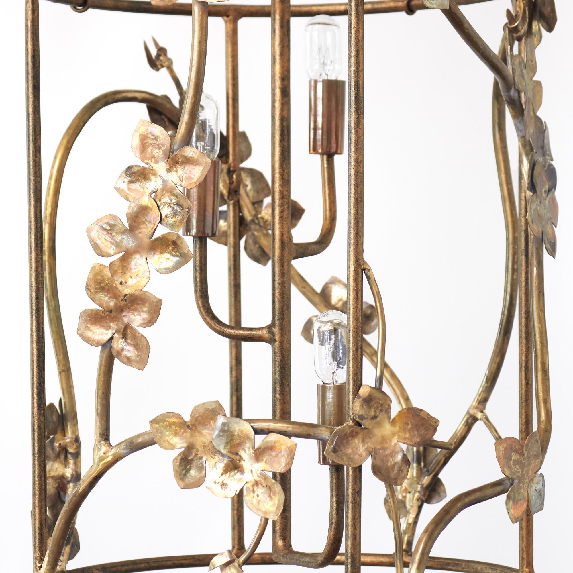 Sakura Floral Lantern in Aged Gold For Sale 1