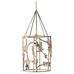 Lanterne florale Sakura en argent vieilli