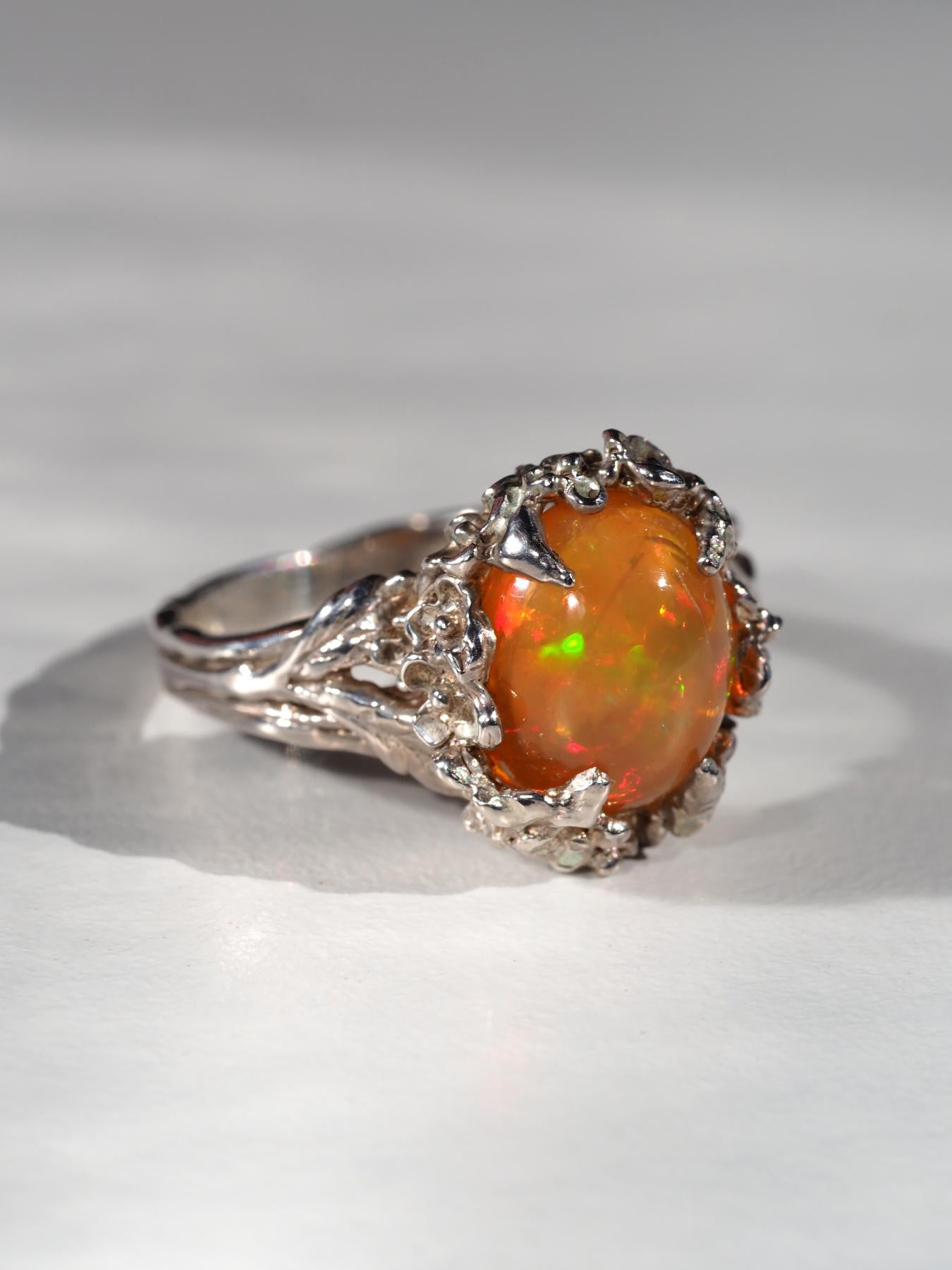 Sakura Opal Ring Silber Natürlicher Äthiopischer Opal One of a Kind Ring im Vintage-Stil im Angebot 4