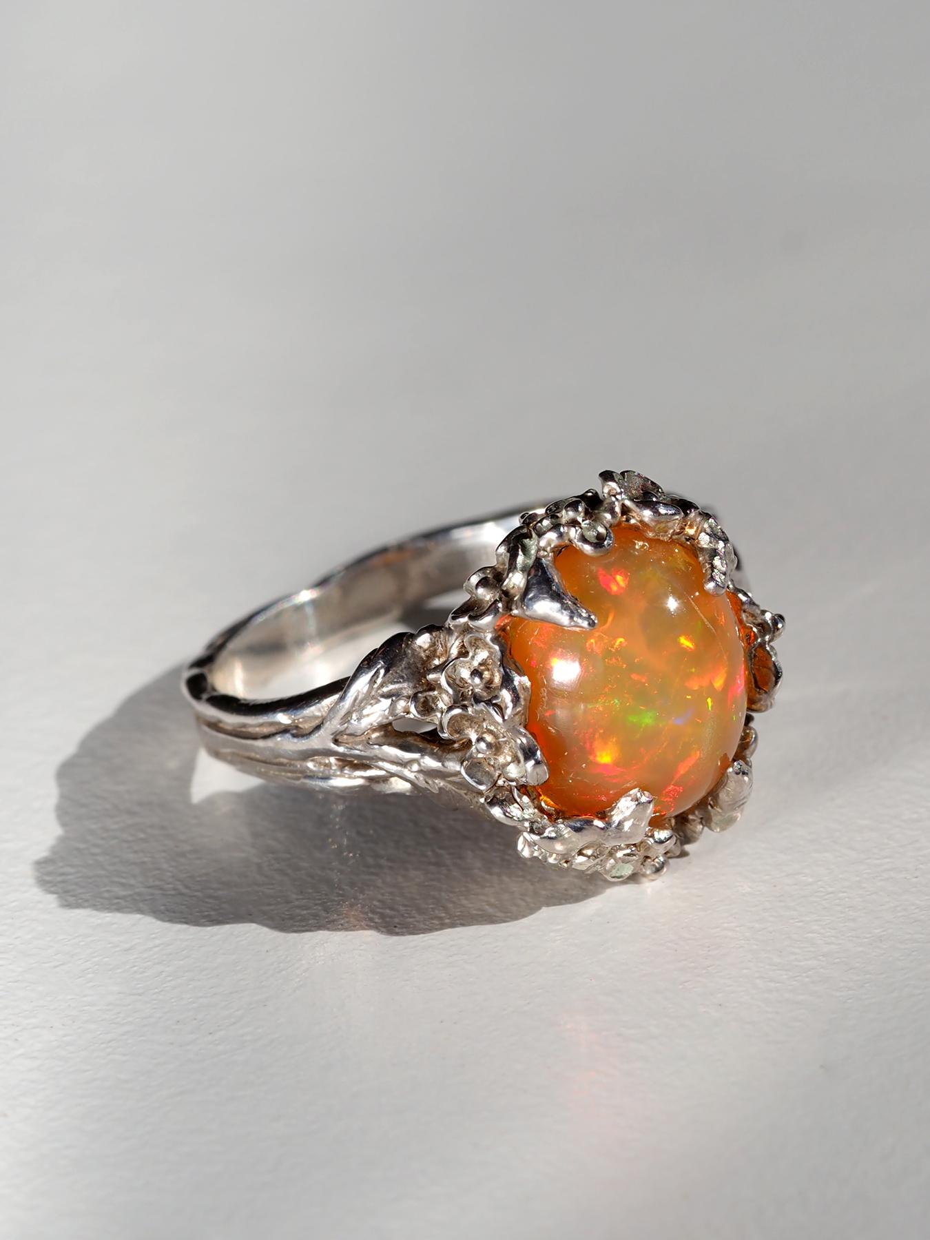 Sakura Opal Ring Silber Natürlicher Äthiopischer Opal One of a Kind Ring im Vintage-Stil im Angebot 6