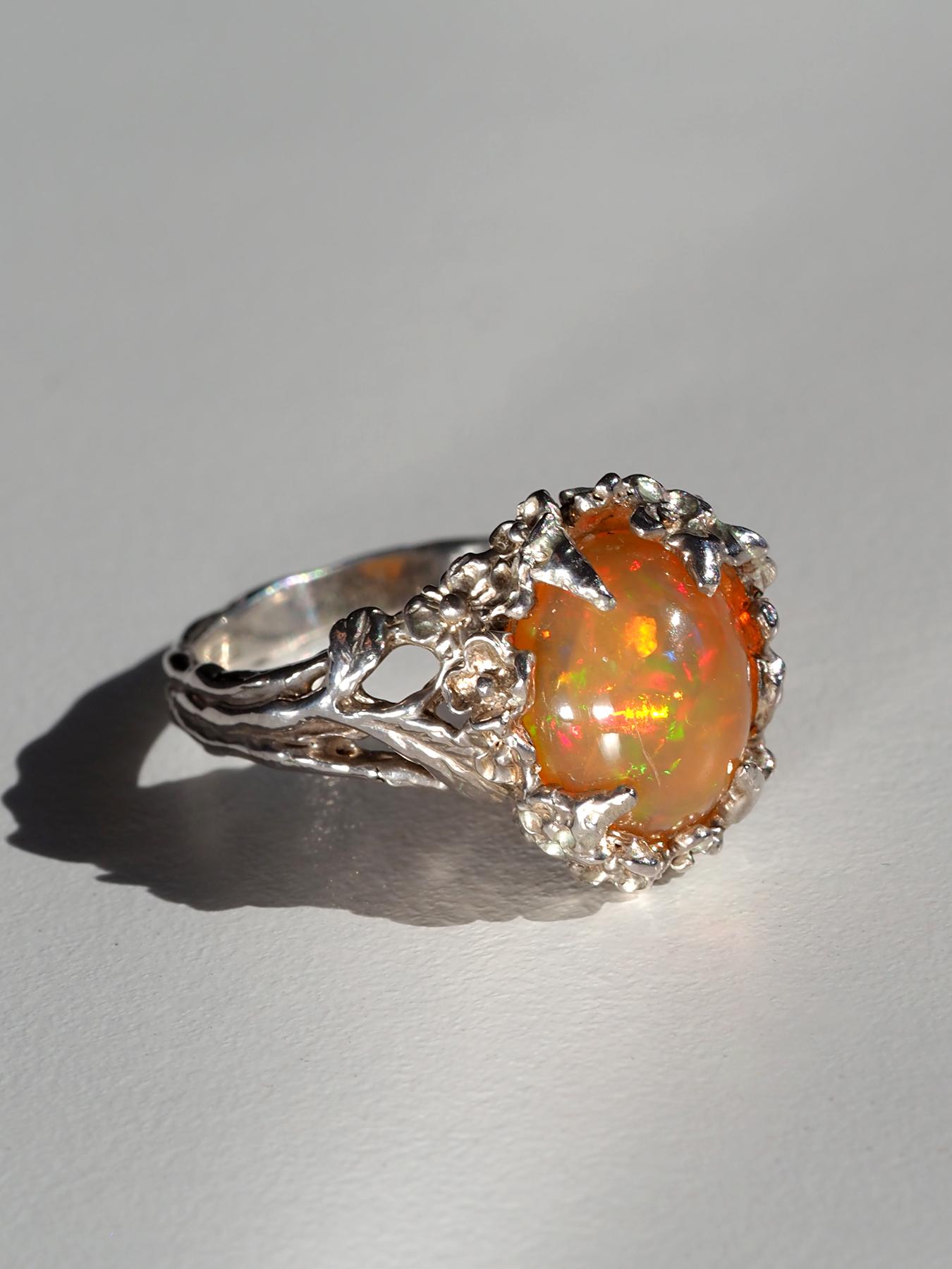 Sakura Opal Ring Silber Natürlicher Äthiopischer Opal One of a Kind Ring im Vintage-Stil im Angebot 7