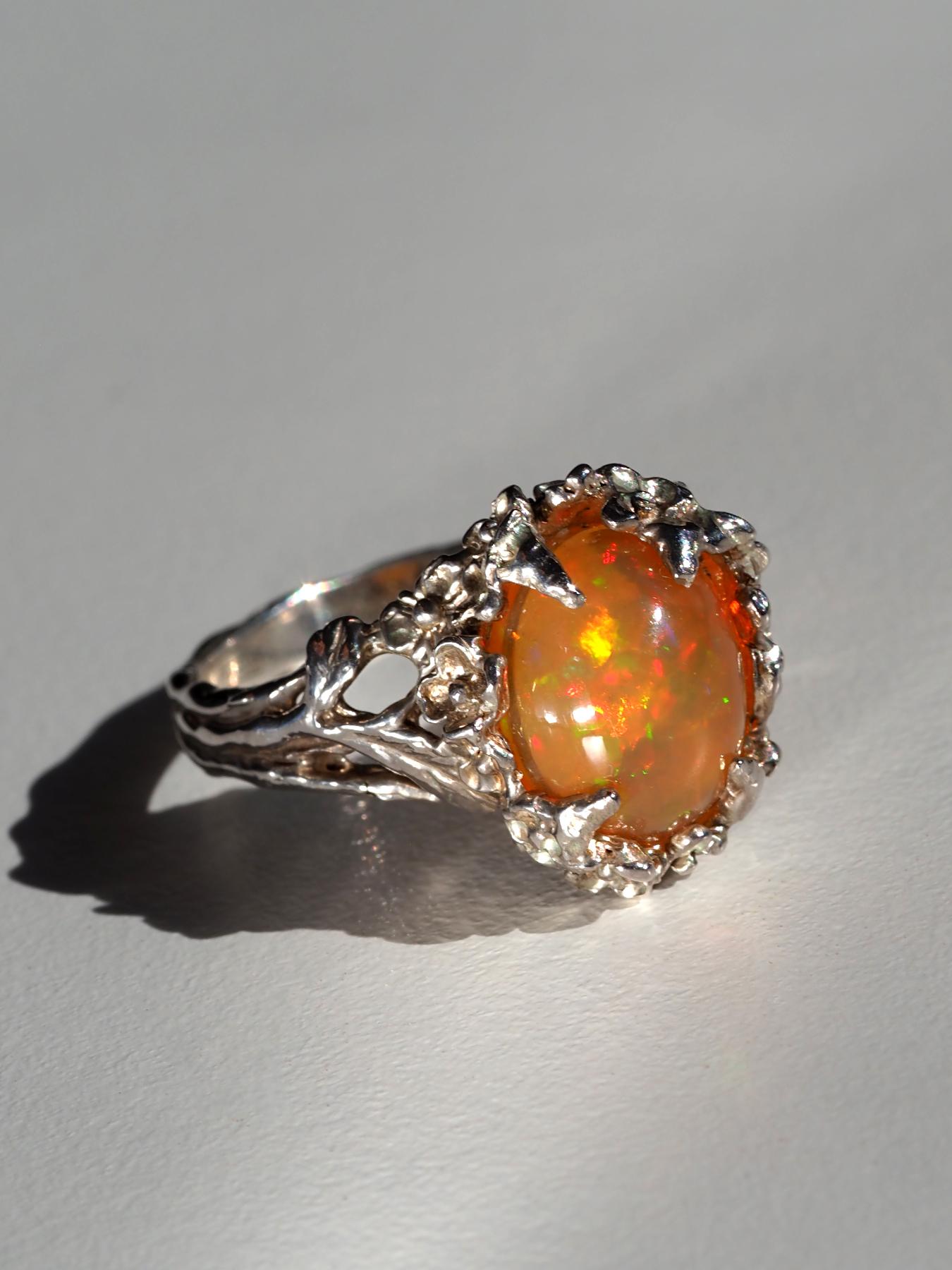 Sakura Opal Ring Silber Natürlicher Äthiopischer Opal One of a Kind Ring im Vintage-Stil im Angebot 8