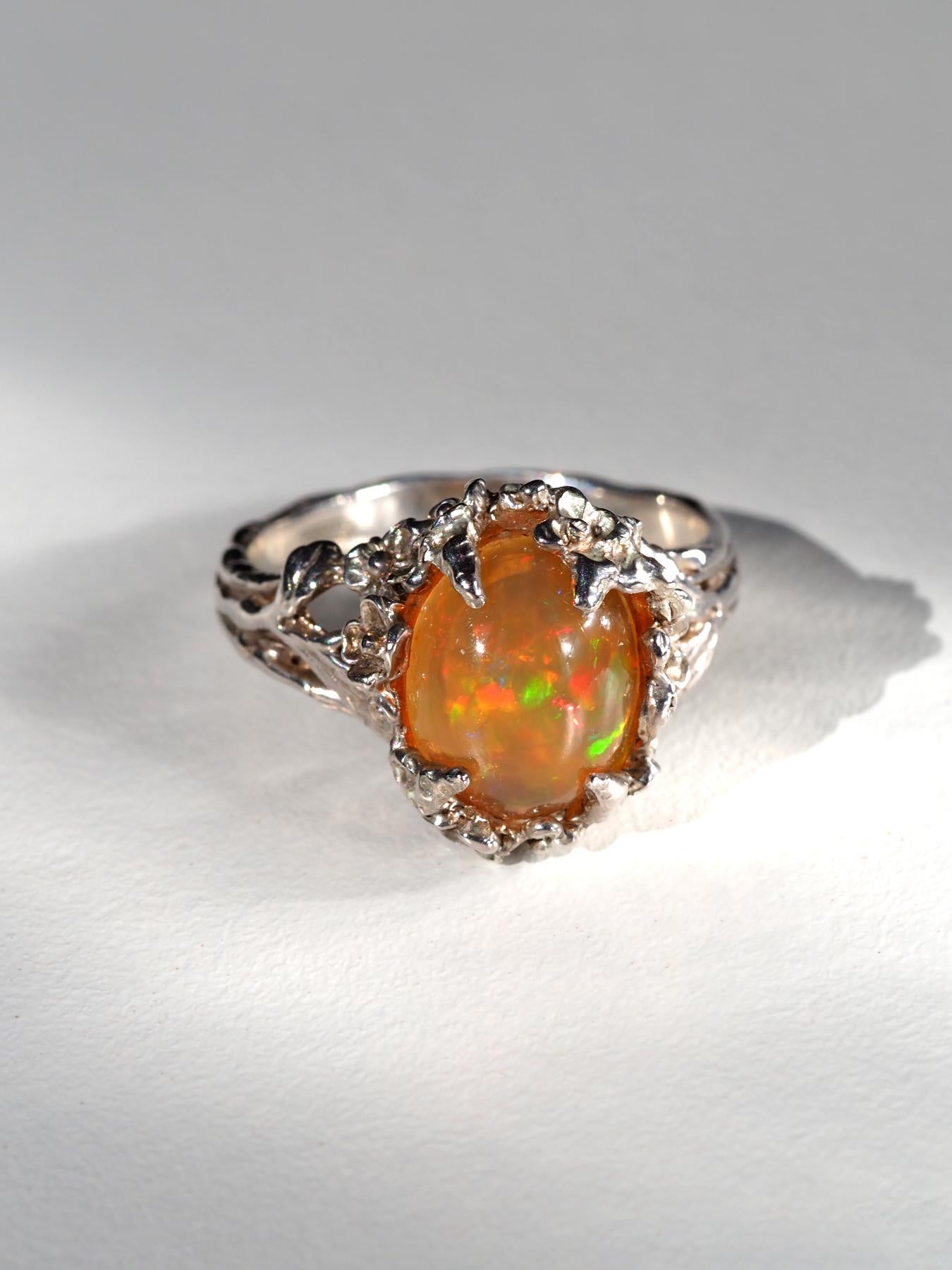 Sakura Opal Ring Silber Natürlicher Äthiopischer Opal One of a Kind Ring im Vintage-Stil im Angebot 1