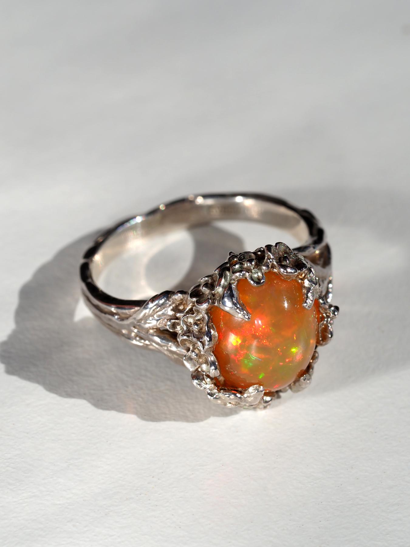 Sakura Opal Ring Silber Natürlicher Äthiopischer Opal One of a Kind Ring im Vintage-Stil im Angebot 2