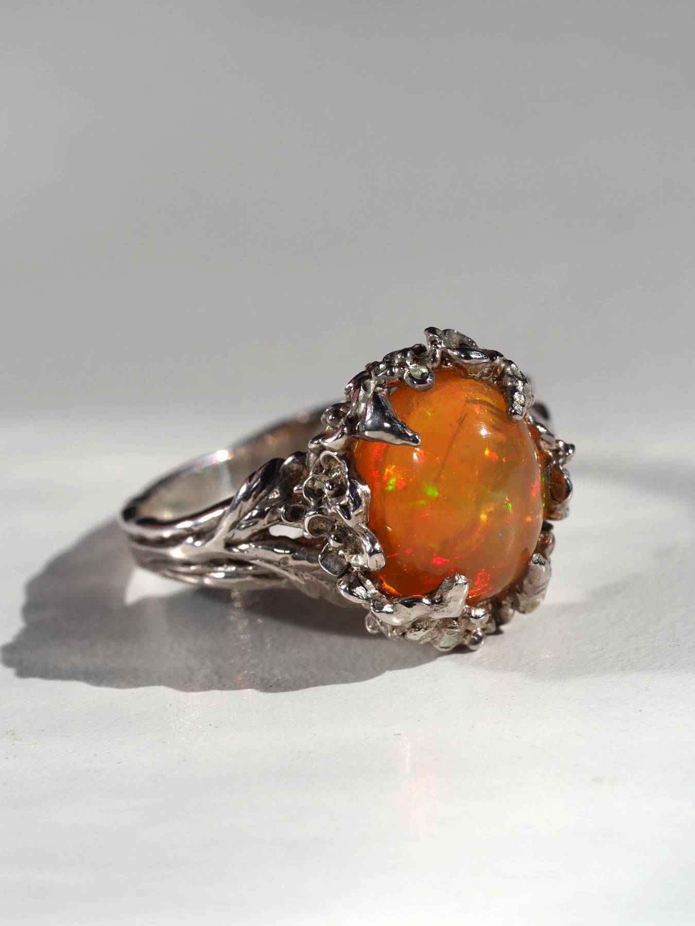 Sakura Opal Ring Silber Natürlicher Äthiopischer Opal One of a Kind Ring im Vintage-Stil im Angebot 3