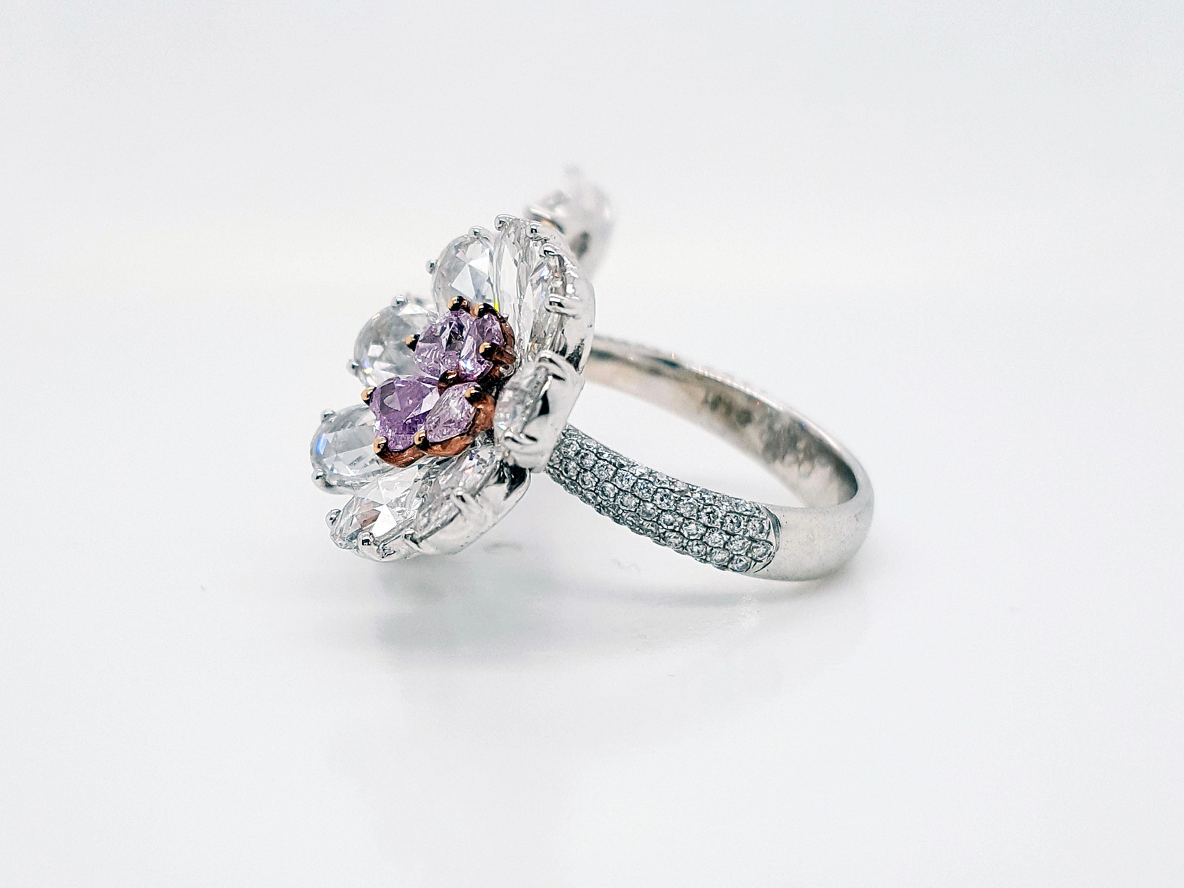 Sakura Pink Diamond Ring in 18K Gold 7.67 Carats of Pink and Rose-Cut Diamonds (Art nouveau) im Angebot