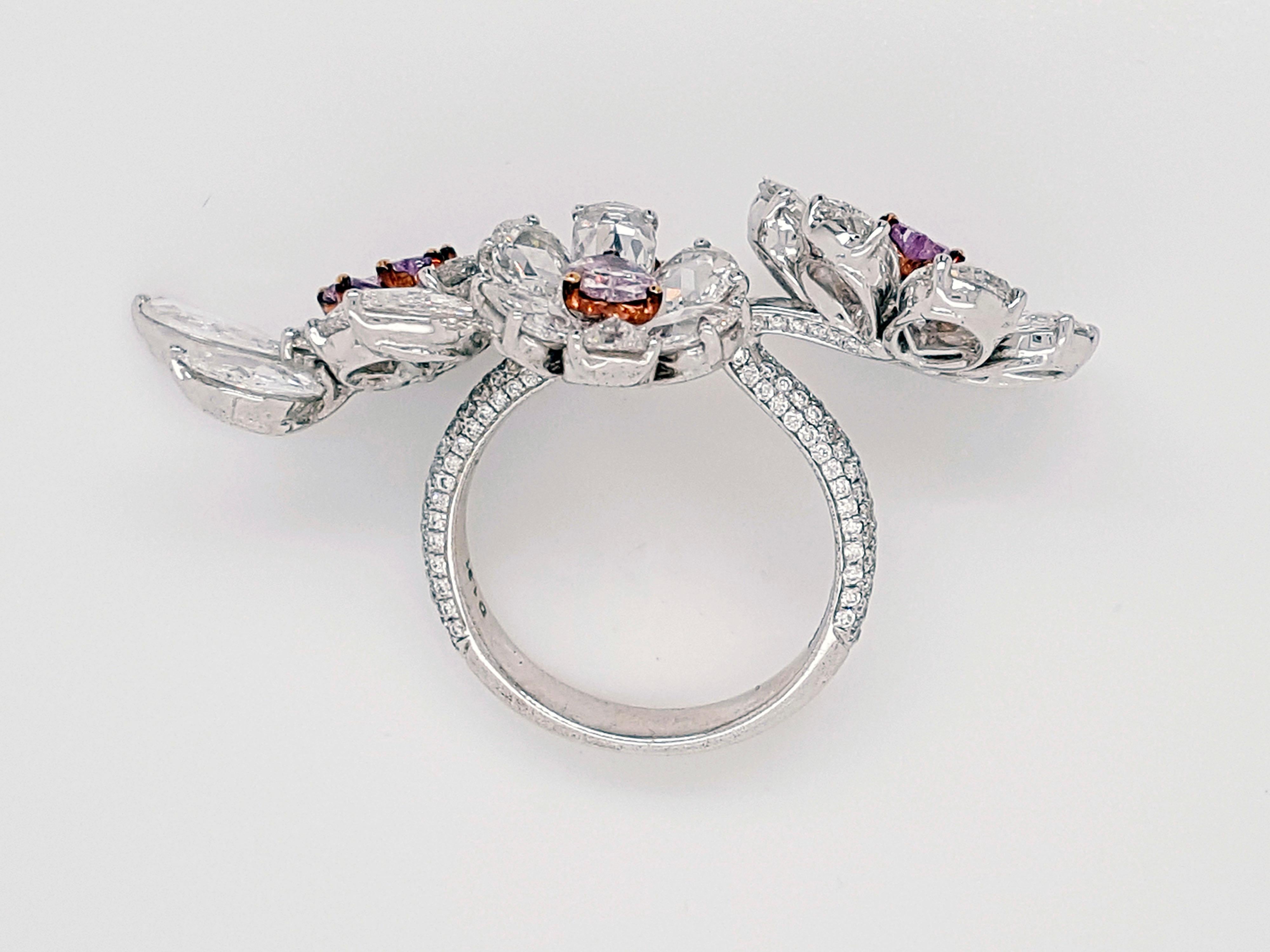 Sakura Pink Diamond Ring in 18K Gold 7.67 Carats of Pink and Rose-Cut Diamonds (Herzschliff) im Angebot