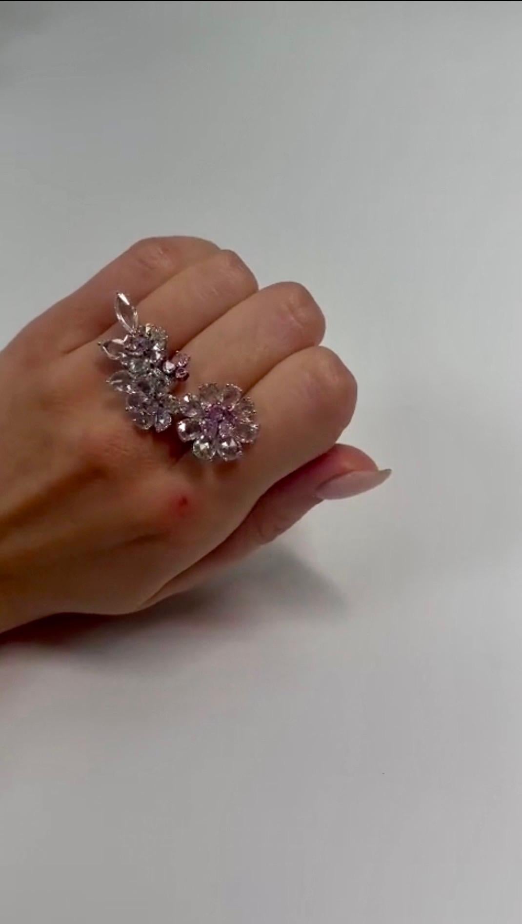 Sakura Pink Diamond Ring in 18K Gold 7.67 Carats of Pink and Rose-Cut Diamonds im Angebot 1