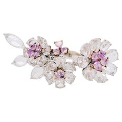 Sakura Pink Diamond Ring in 18K Gold 7.67 Carats of Pink and Rose-Cut Diamonds