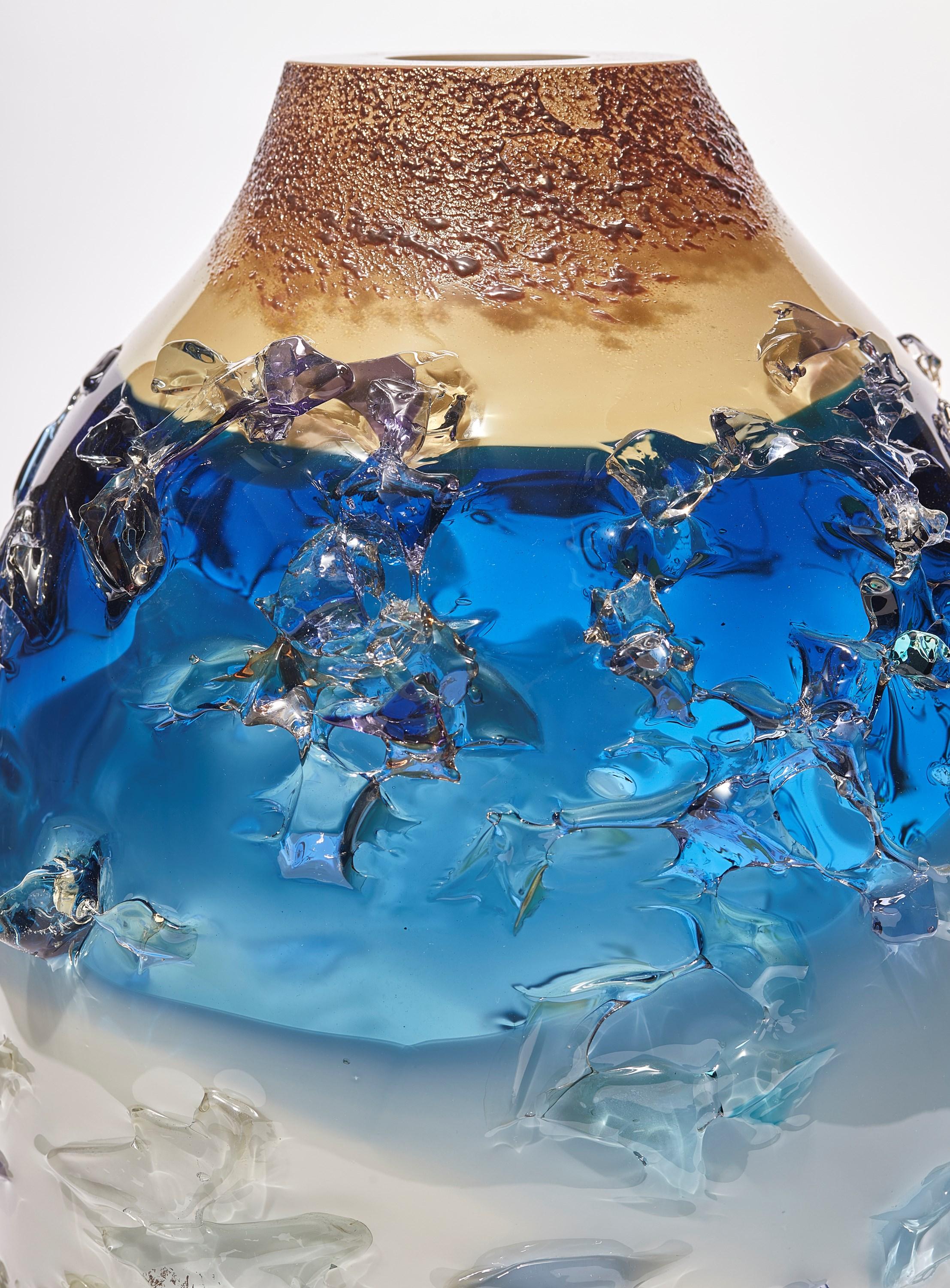 Sakura TFO23028, aqua, cream & blue glass sculptural vase by Maarten Vrolijk For Sale 3