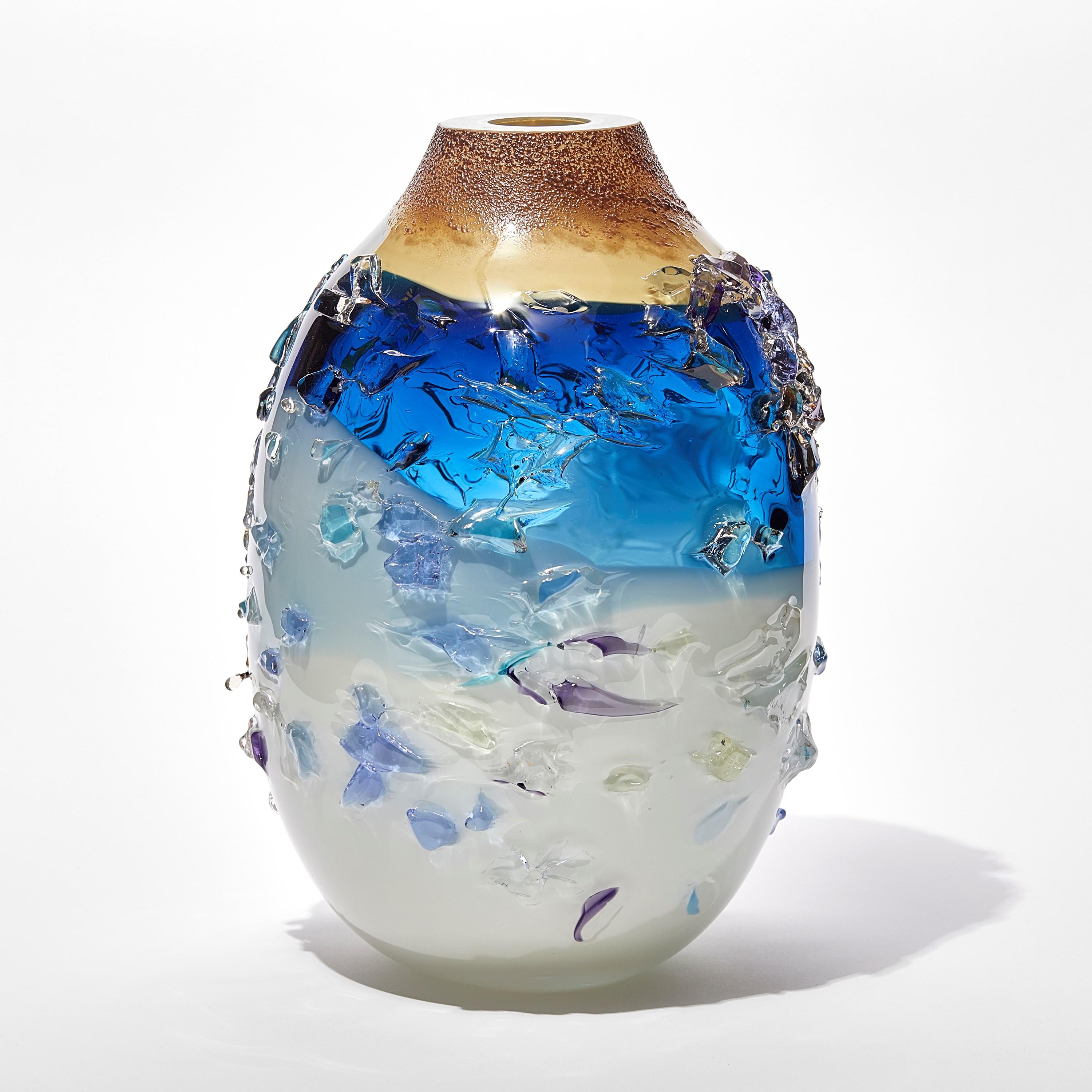 Dutch Sakura TFO23028, aqua, cream & blue glass sculptural vase by Maarten Vrolijk For Sale