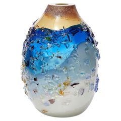 Sakura TFO23028, aqua, cream & blue glass sculptural vase by Maarten Vrolijk