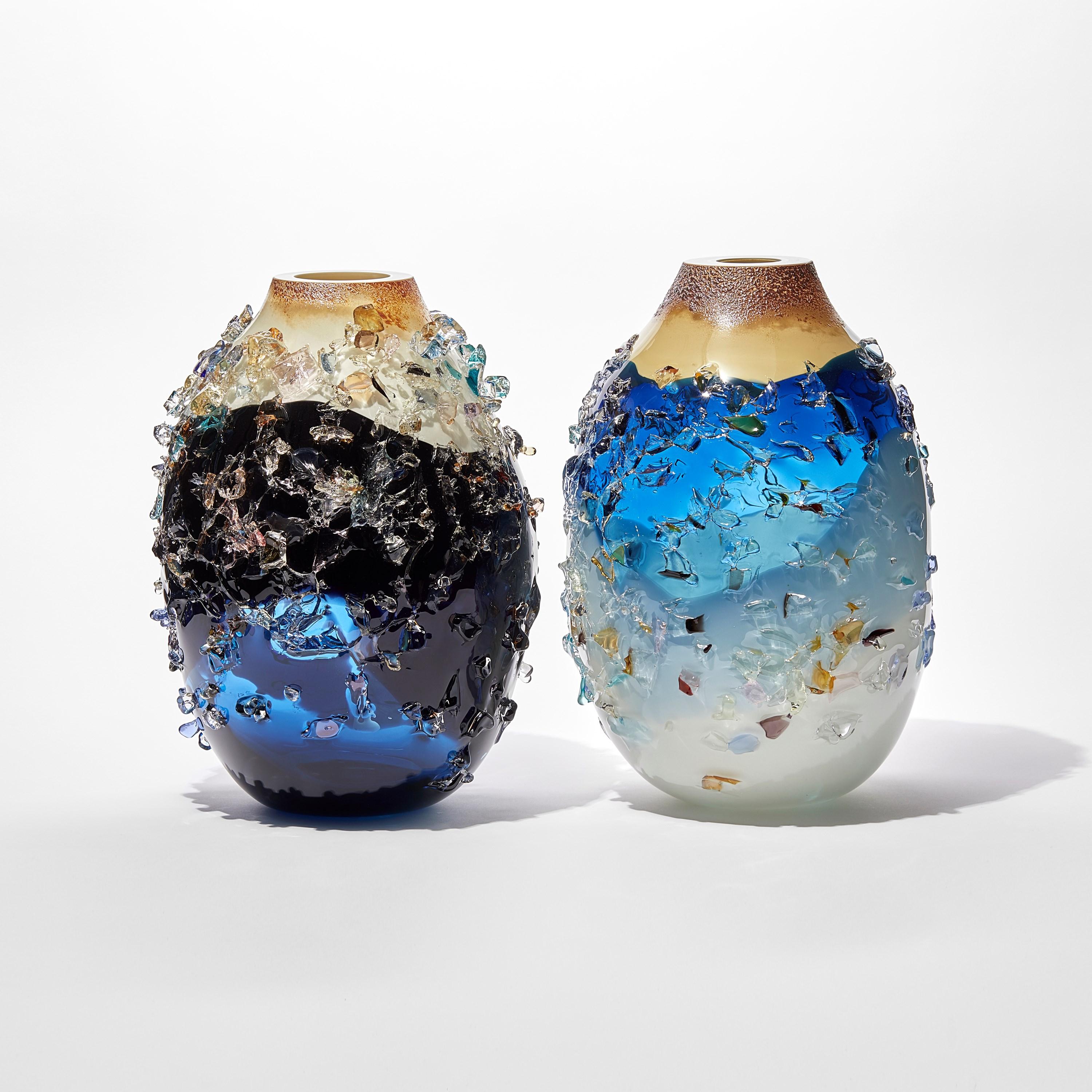 Glass Sakura TFO23031, indigo, blue & cream textured glass vase by Maarten Vrolijk  For Sale