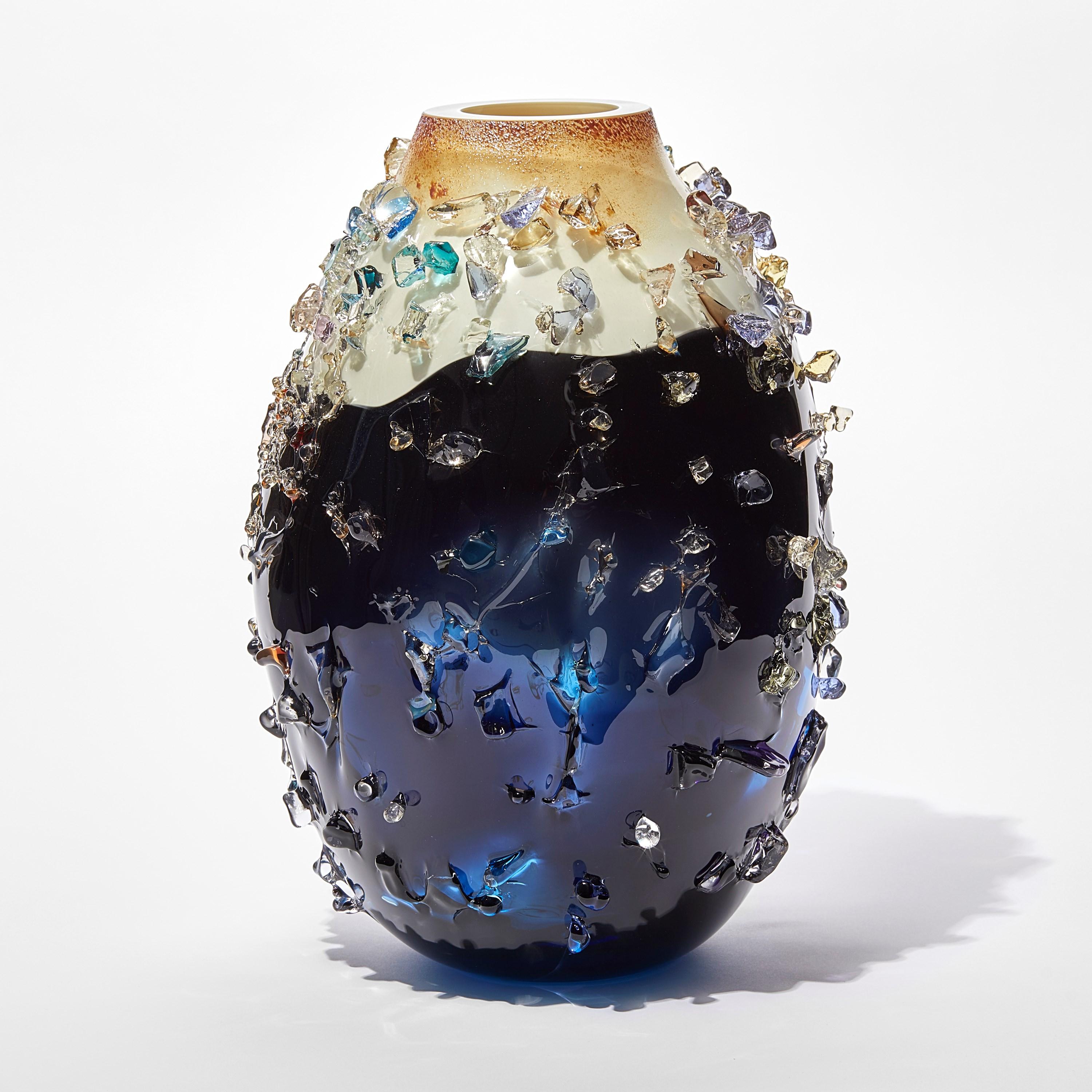 Sakura TFO23031, indigo, blue & cream textured glass vase by Maarten Vrolijk  For Sale 4
