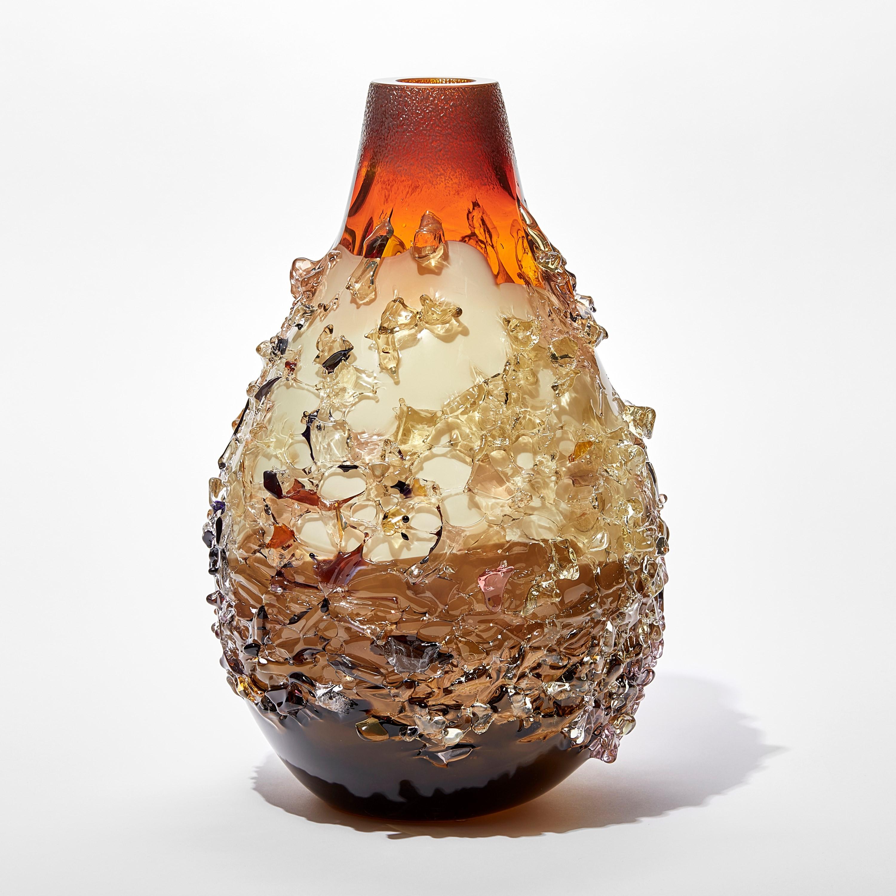 Dutch Sakura TFO23036, burnt orange & cream glass sculptural vessel by Maarten Vrolijk For Sale