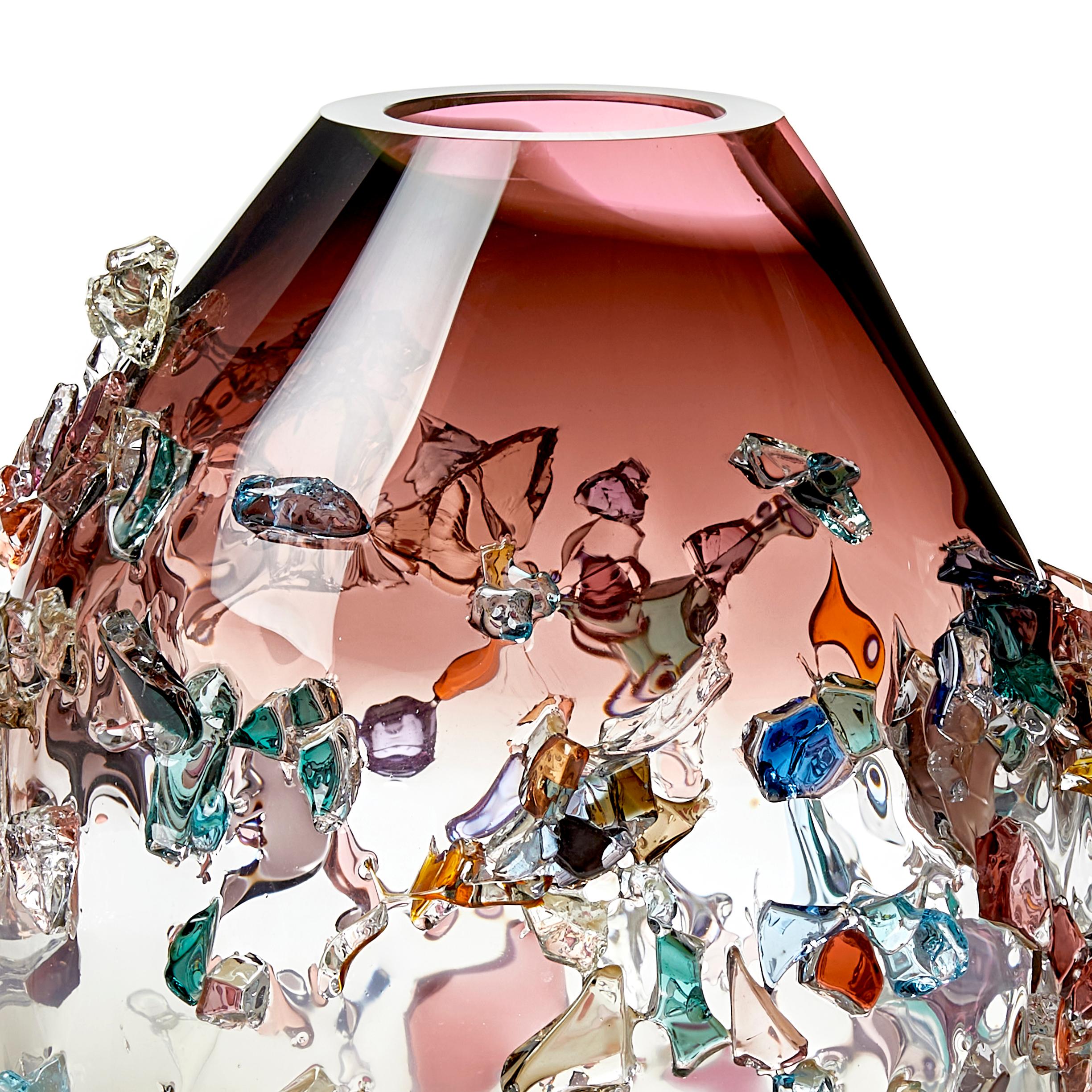 Organic Modern Sakura TRP20003, a Glass Vase in Dark Pink with Mixed Colors by Maarten Vrolijk