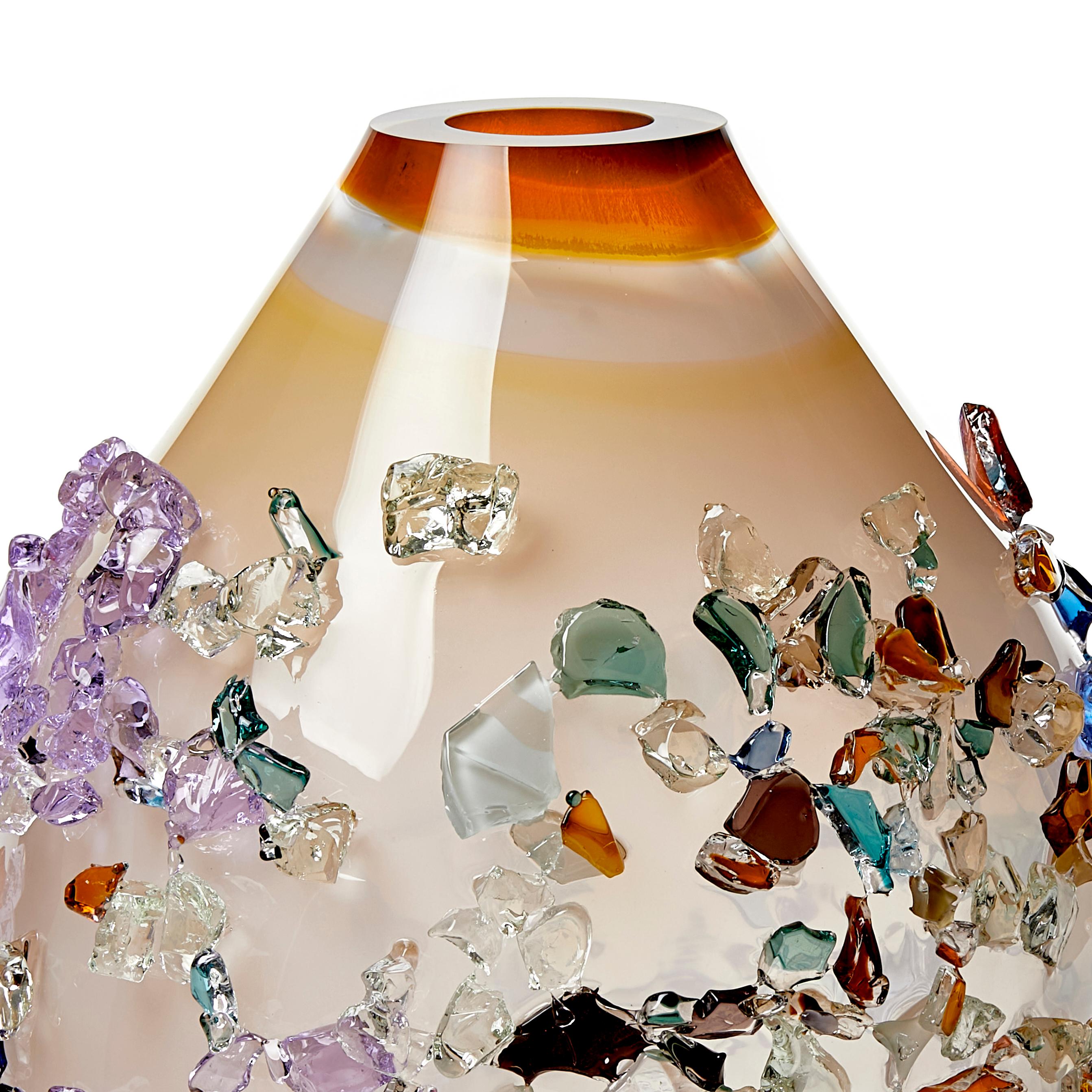 Organic Modern Sakura TRP20010, a Glass Vase in Warm White with Mixed Colors by Maarten Vrolijk