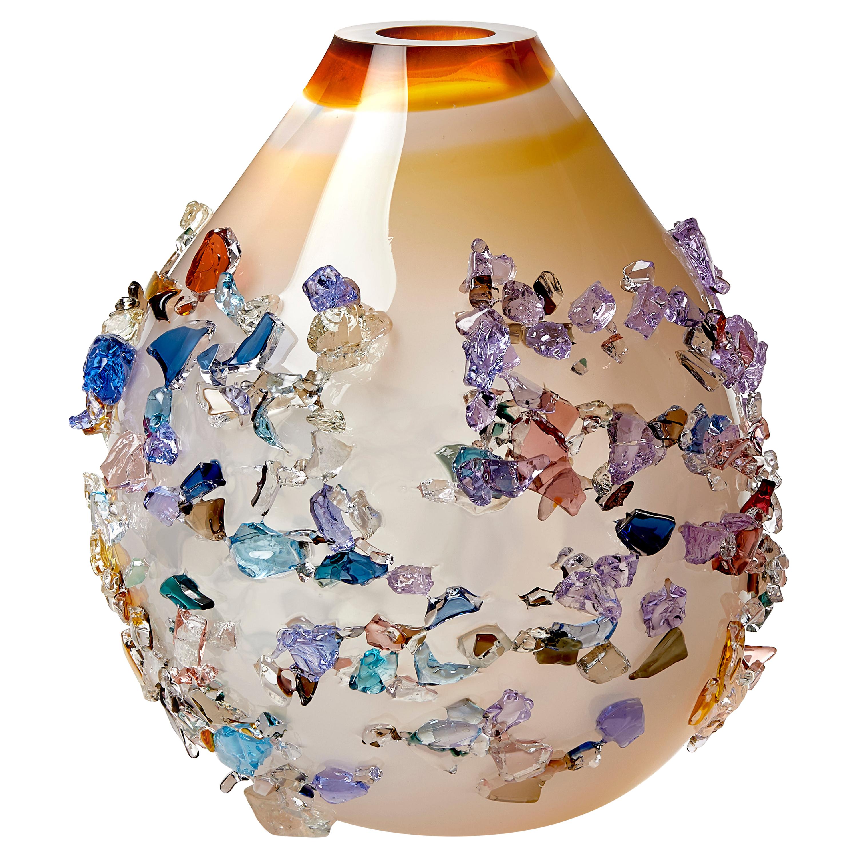 Sakura TRP20010, a Glass Vase in Warm White with Mixed Colors by Maarten Vrolijk