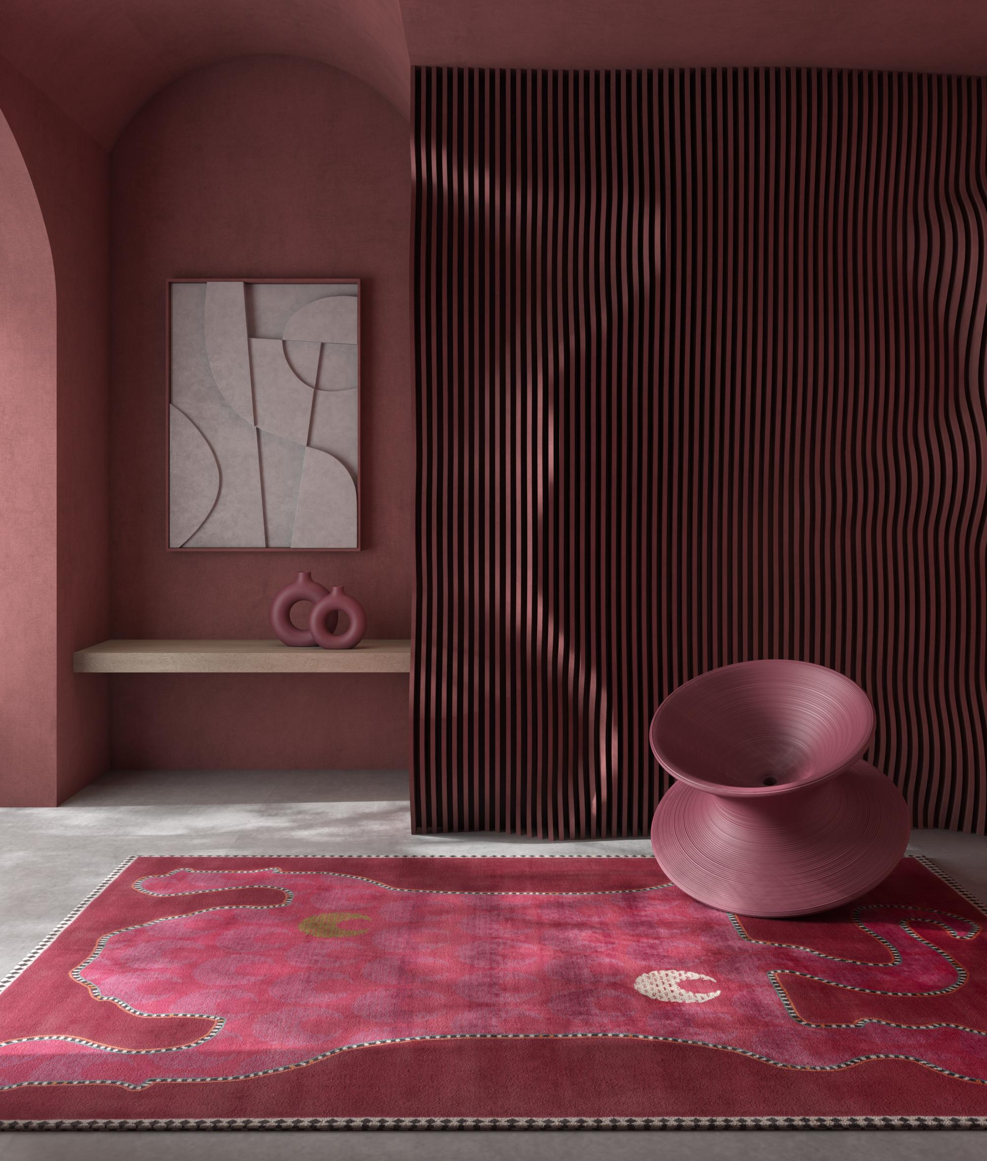 Immerse yourself in a legacy of power and wisdom with the Sakya rug, a masterpiece from the Majnun Collection. Curated by renowned AD100 designer Pavitra Rajaram, this stunning piece draws inspiration from ancient Buddhist and Hindu symbolism,