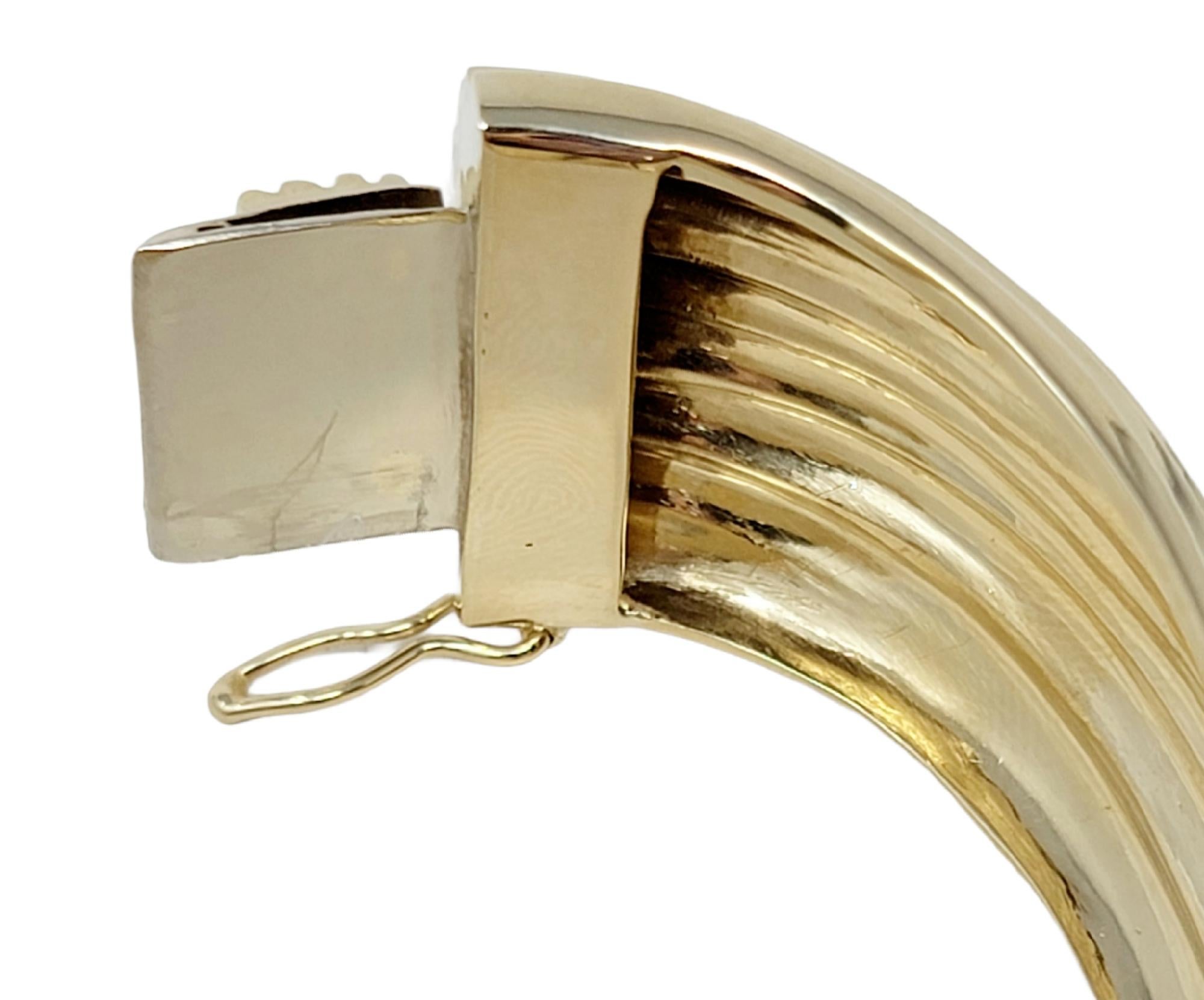 Sal Praschnik 14 Karat Yellow Gold Wide Textured Hinged Cuff Bracelet, 1985 For Sale 3