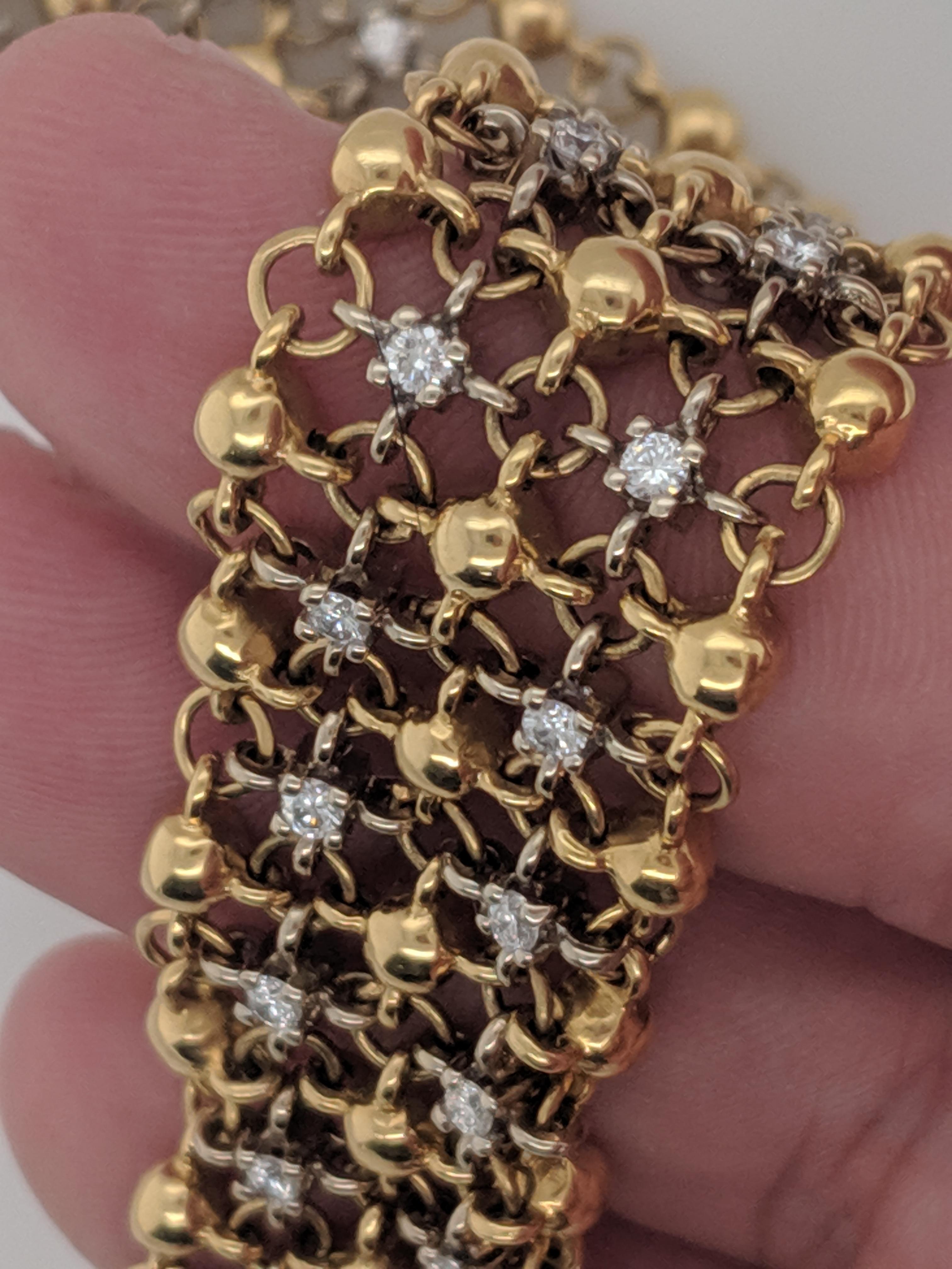 Sal Praschnik 18 Karat Gelbgold Diamant-Netz-Armband im Angebot 1