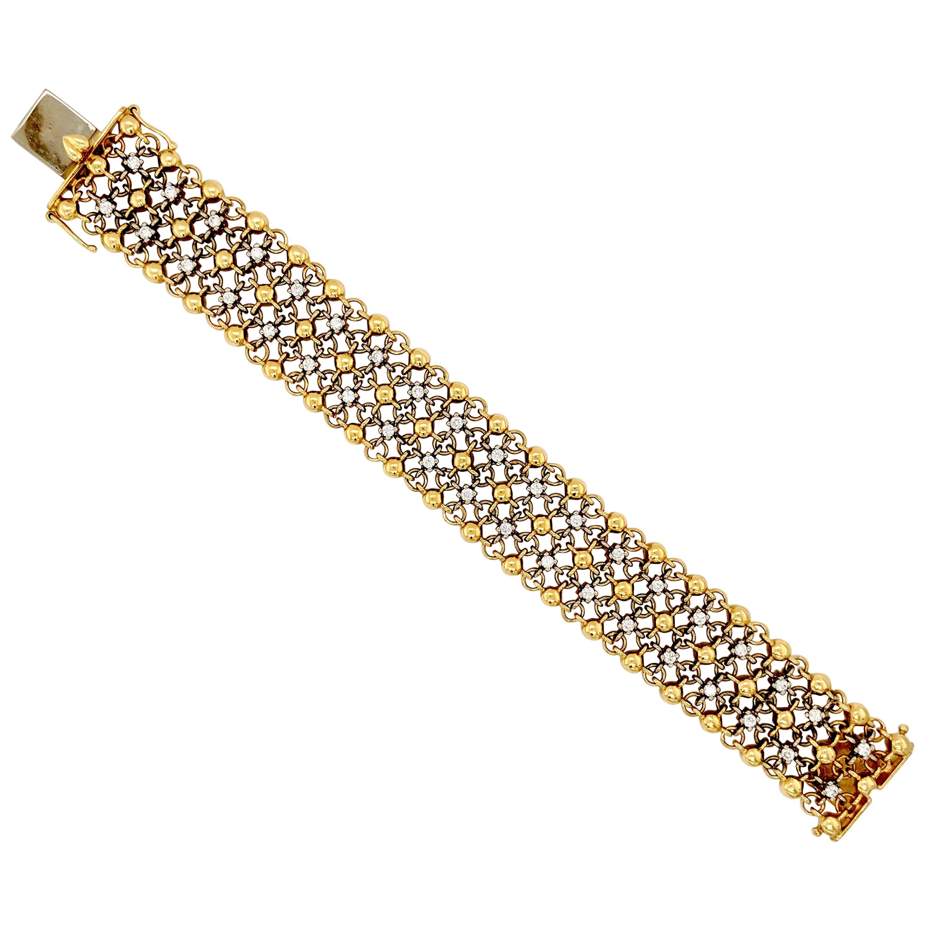 Sal Praschnik 18 Karat Yellow Gold Diamond Mesh Bracelet For Sale