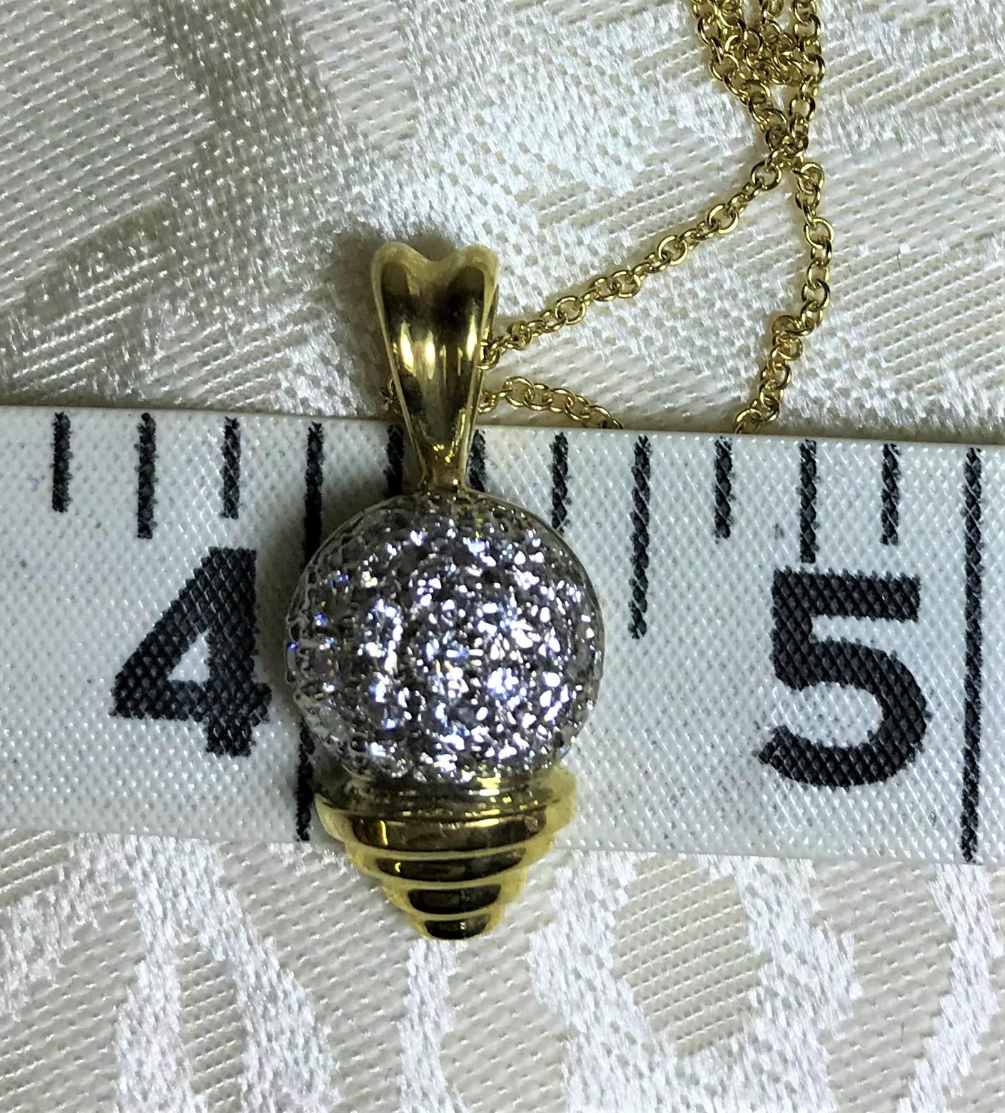 Round Cut Sal Praschnik 18 Karat Diamond Golf Ball Tee Pendant Necklace For Sale