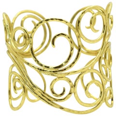 Vintage Sal Preschnik Structured Cuff Bracelet 18 Karat Yellow Gold