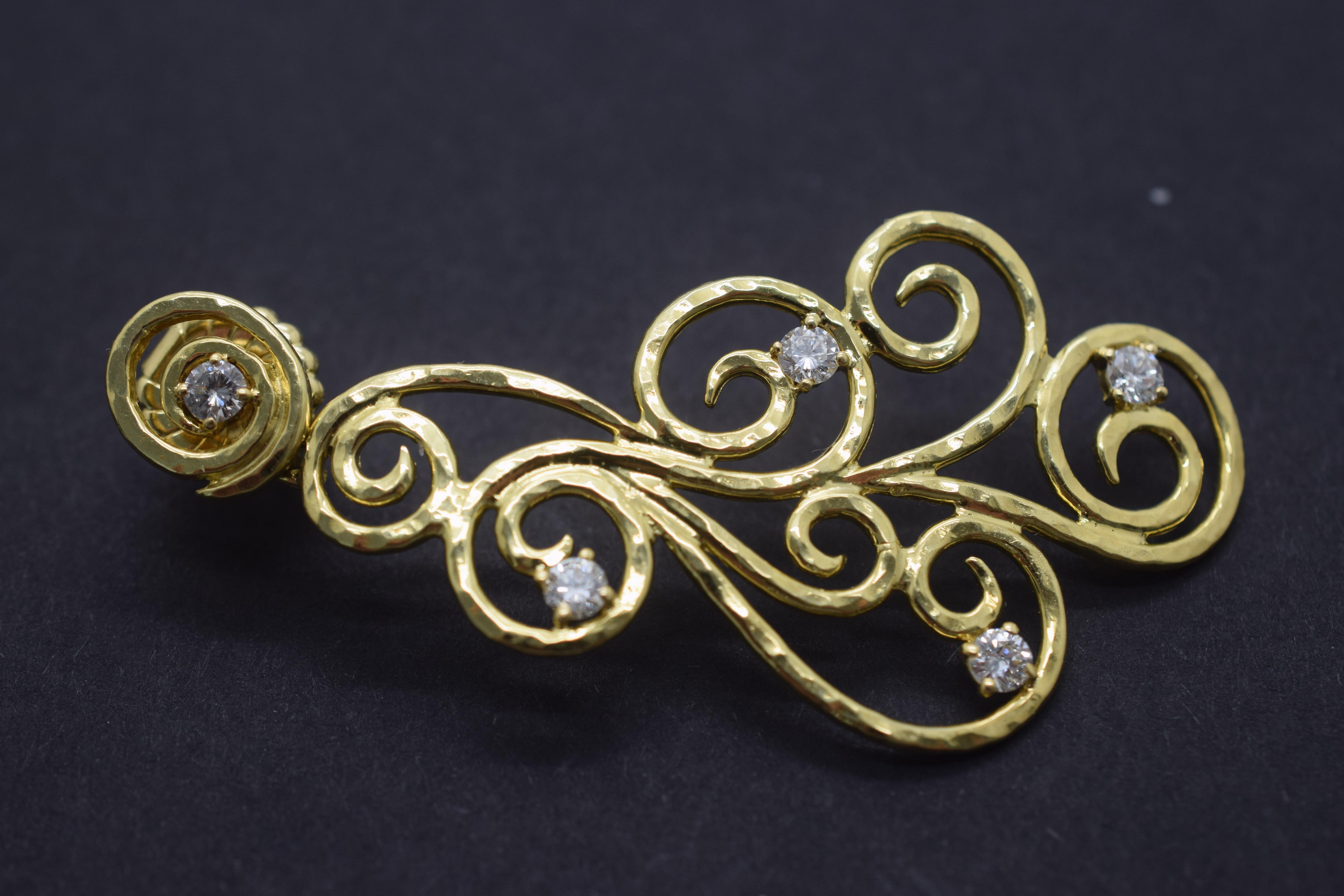 Round Cut Sal Preschnik Structured Diamond Drop Earrings 18 Karat Yellow Gold