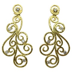 Sal Preschnik Structured Diamond Drop Earrings 18 Karat Yellow Gold