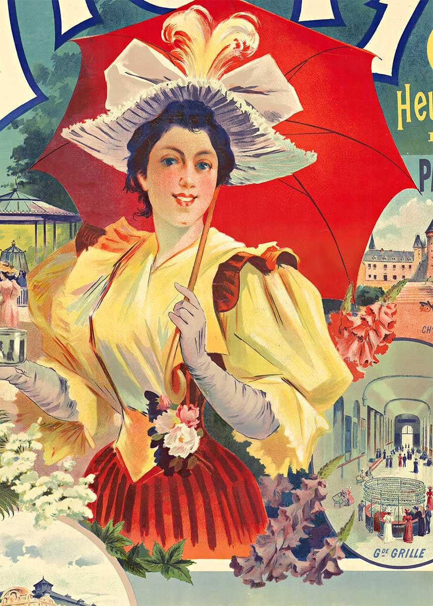 Cartel francés vintage litografía original de piedra de Vichy - Landscape Print Beige de Sala