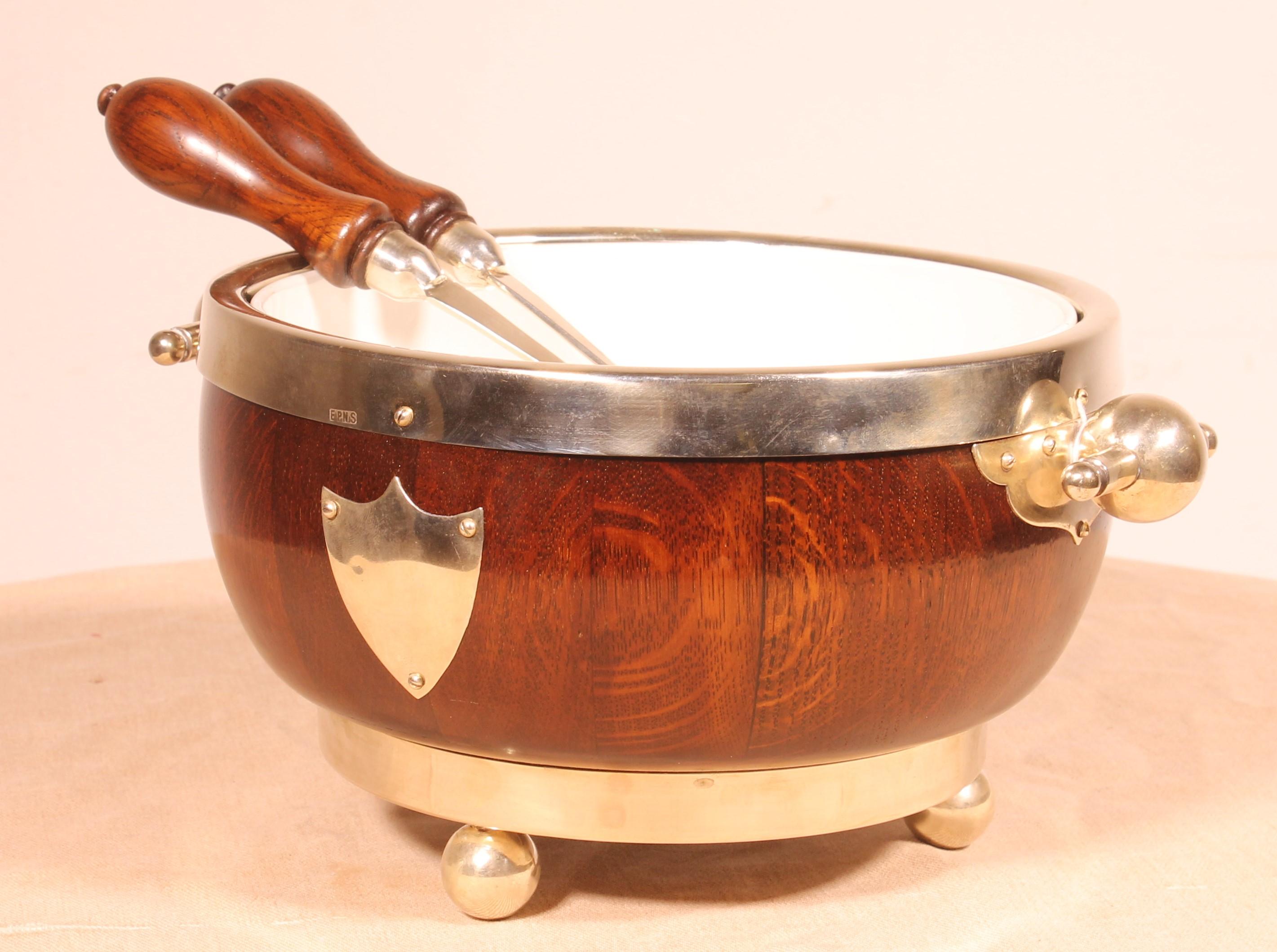 Oak Salad Bowl With Its Cutlery 19th Century For Sale