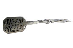 Salad, bread or sauce tongs in silver cut out on the blade