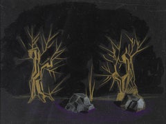 Vintage "Macbeth Stagecraft I" Watercolor on cartoon 10" x 14" in by Salah Abdel Kerim 