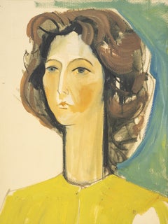 "Portrait of Woman in Yellow" Painting 20" x 16" inch by Salah Abdel Kerim