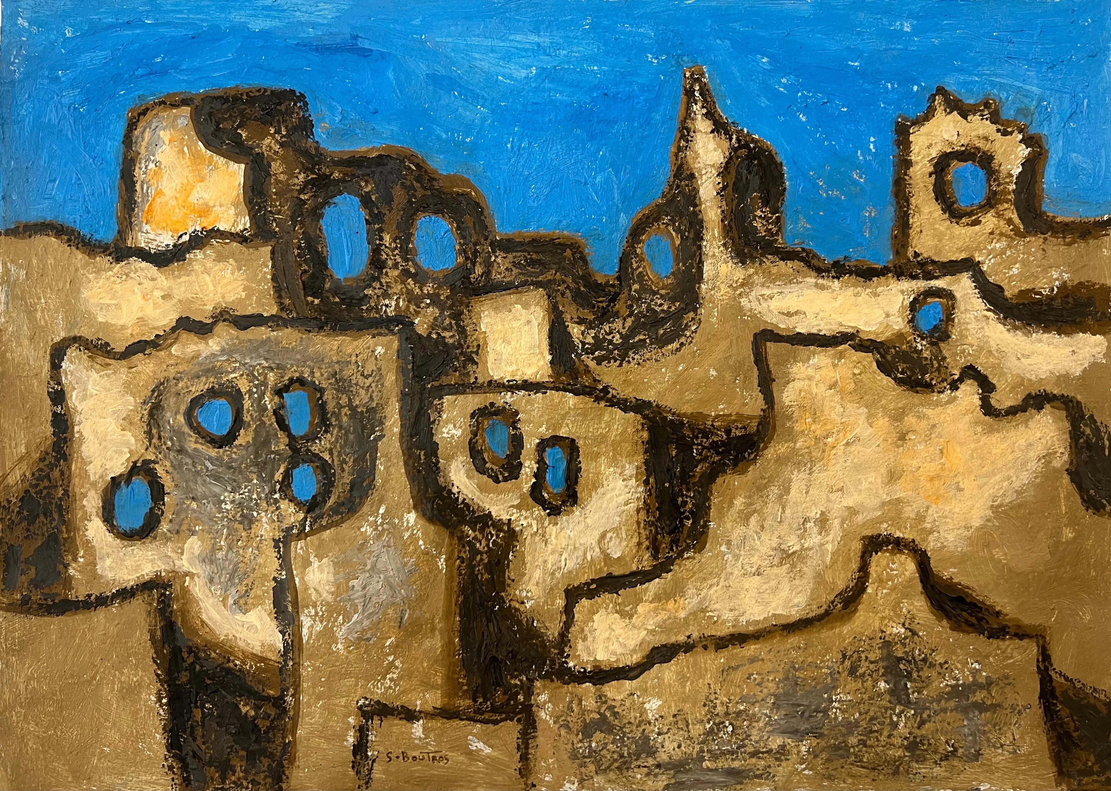 "Morada en el desierto II" Pintura abstracta 14" x 20" pulgadas by Salah Boutros
