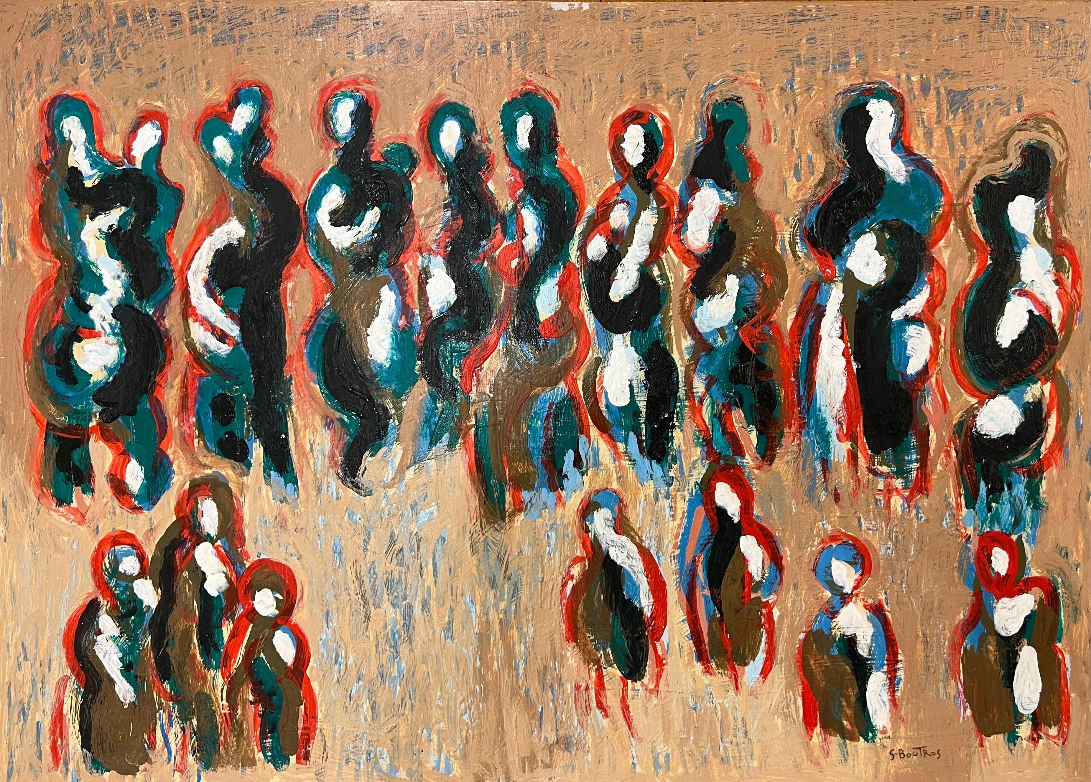 Abstraktes Gemälde „In the Fields“ 20" x 28" Zoll von Salah Boutros