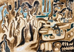 Abstraktes Gemälde „Market Bustle“ 20" x 28" Zoll von Salah Boutros