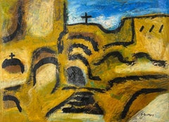 "Monastery I" Abstract Painting 10" x 14" inch by Salah Boutros