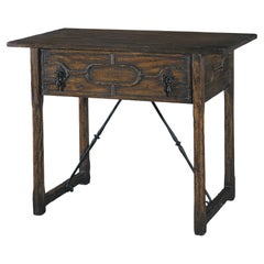 Salamanca lamp table w/ drawer decorated w/ moldings, square legs & a metal wind
