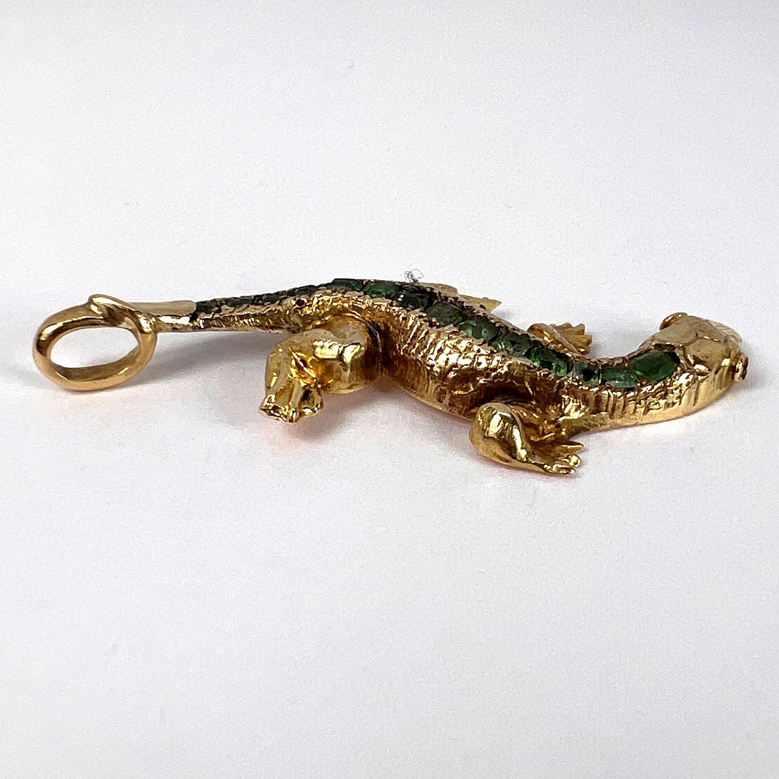 Salamander Lizard 18K Yellow Gold Emerald Ruby Pendant For Sale 8