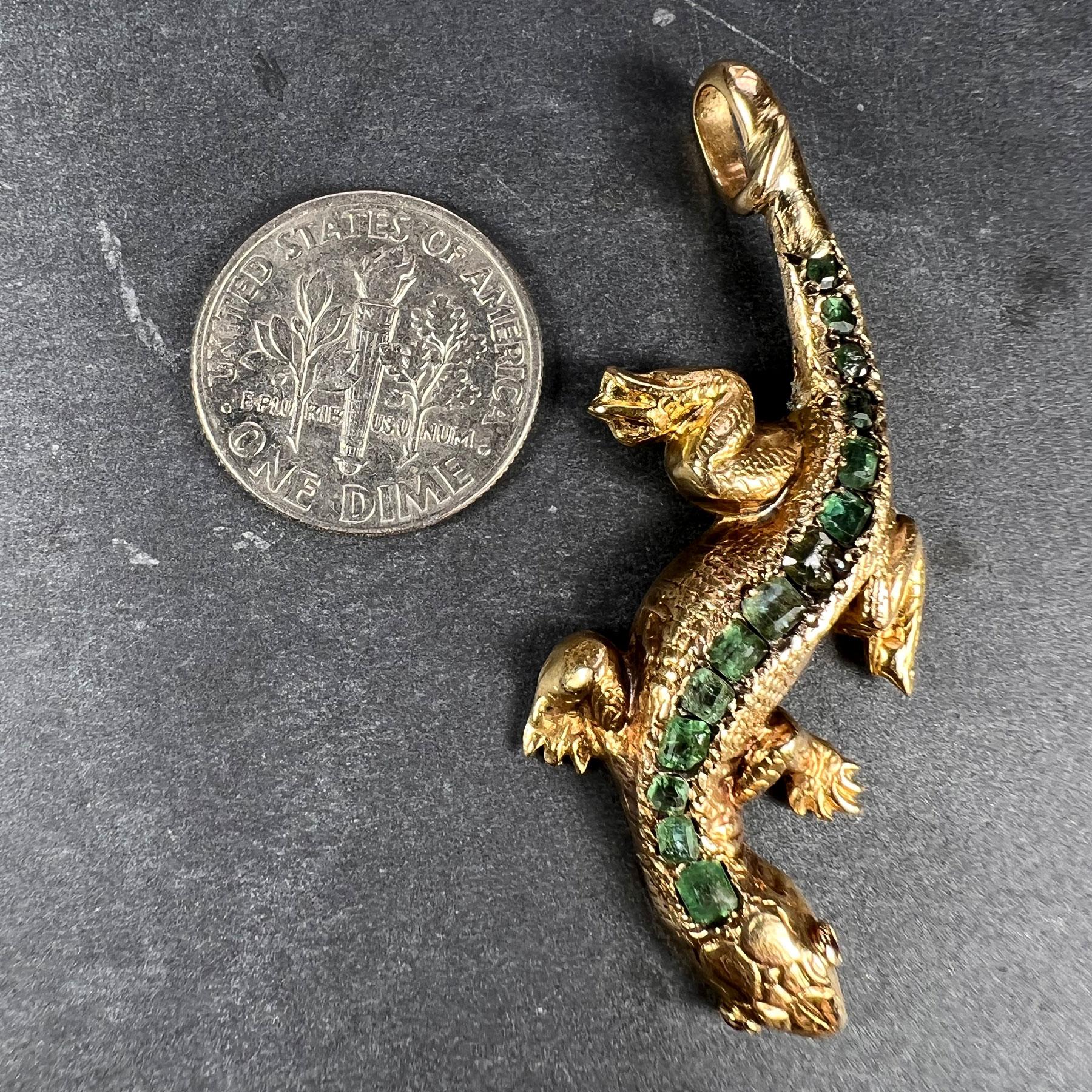 Salamander Eidechse 18K Gelbgold Smaragd-Rubin-Anhänger im Angebot 4